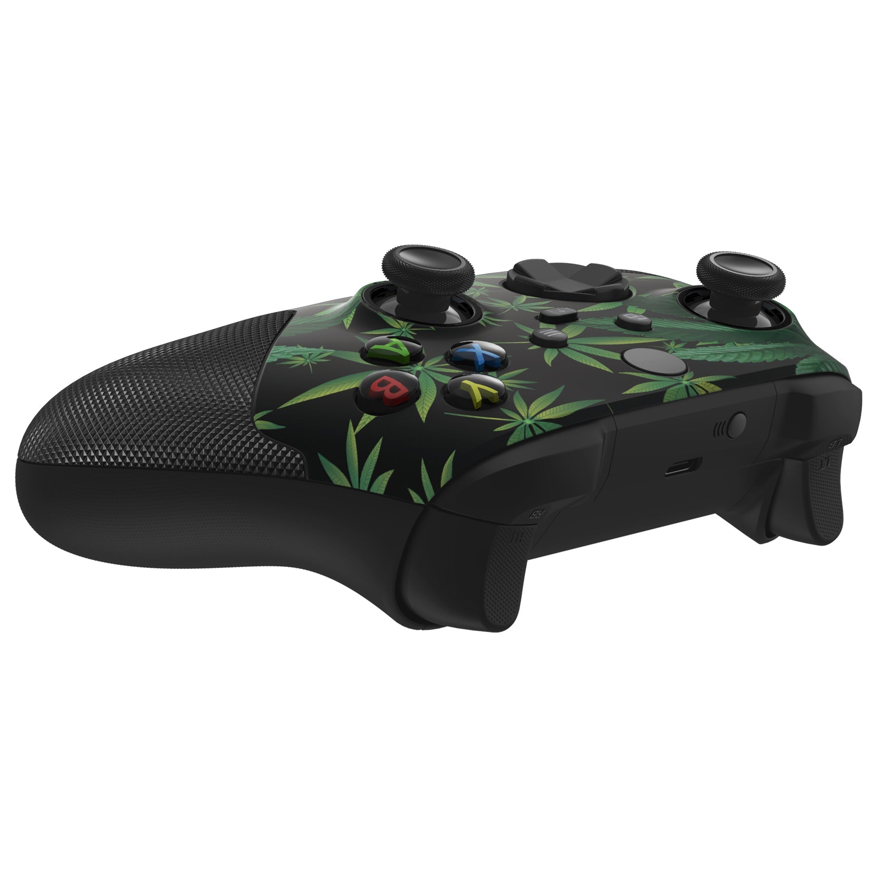 eXtremeRate Retail Green Weeds ASR Version Performance Rubberized Grip Front Housing Shell  with Accent Rings for Xbox Series X/S Controller - FX3C1006
