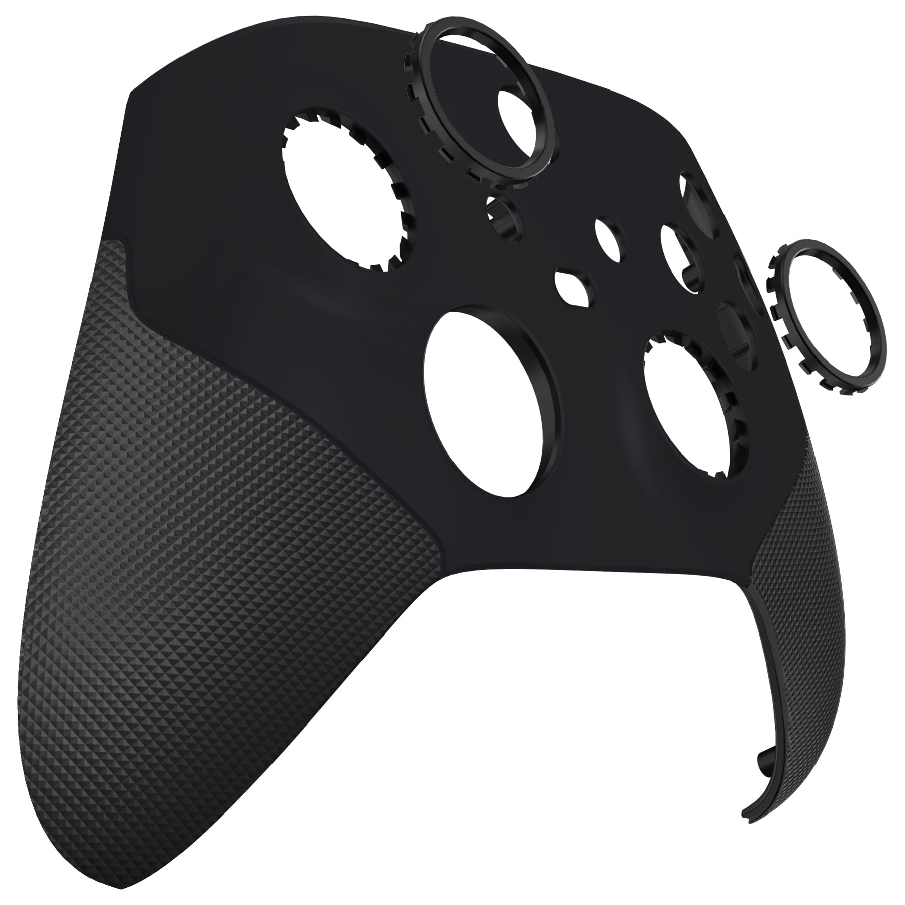 eXtremeRate Retail Black ASR Version Performance Rubberized Grip Front Housing Shell  with Accent Rings for Xbox Series X/S Controller - FX3C3001