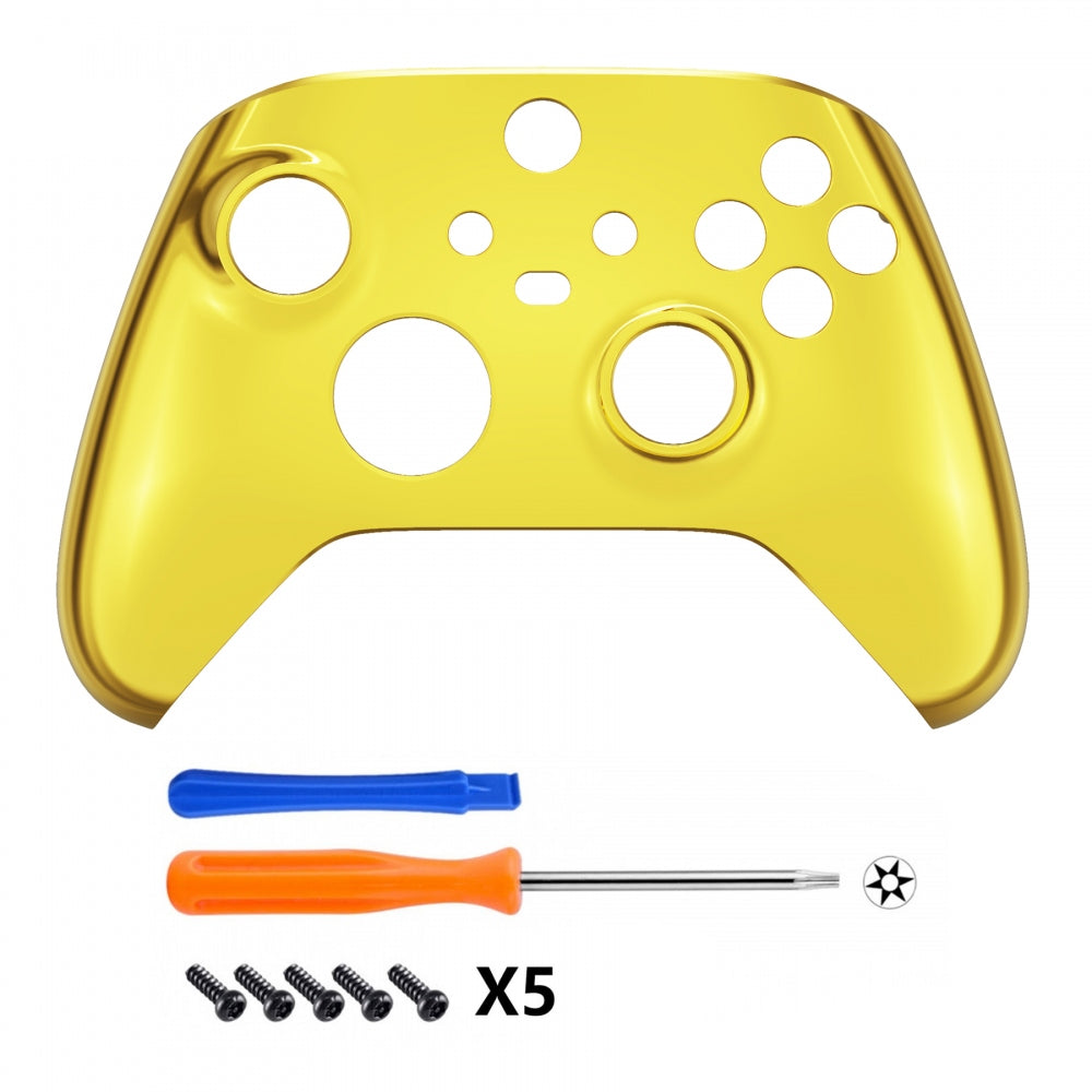 eXtremeRate Retail Replacement Front Housing Shell for Xbox Series X Controller, Chrome Gold Custom Cover Faceplate for Xbox Series S Controller - Controller NOT Included - FX3D401