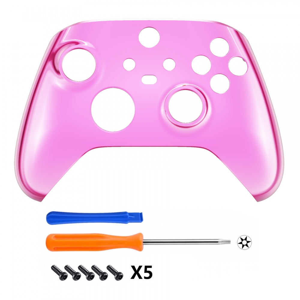 eXtremeRate Retail Chrome Pink Replacement Part Faceplate, Chrome Cyan Gold Red Housing Shell Case for Xbox Series S & Xbox Series X Controller Accessories - Controller NOT Included - FX3D407