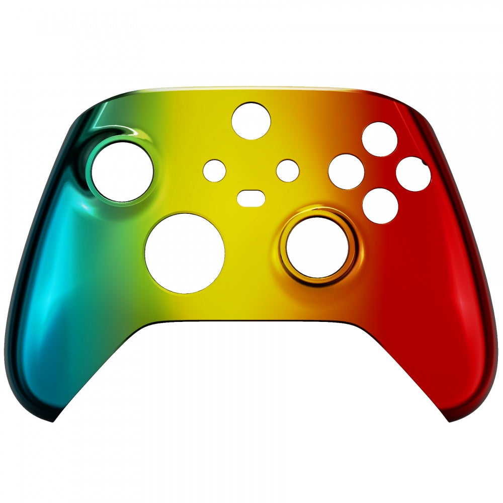 eXtremeRate Retail Tri-Color Gradient Glossy Replacement Part Faceplate, Chrome Cyan Gold Red Housing Shell Case for Xbox Series S & Xbox Series X Controller Accessories - Controller NOT Included - FX3D409