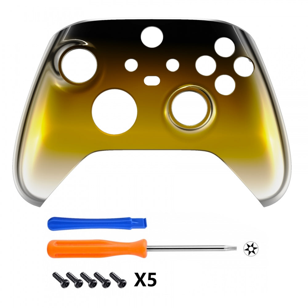 eXtremeRate Retail Replacement Front Housing Shell for Xbox Series X Controller, Chrome Black Gold Silver Custom Cover Faceplate for Xbox Series S Controller - Controller NOT Included - FX3D410