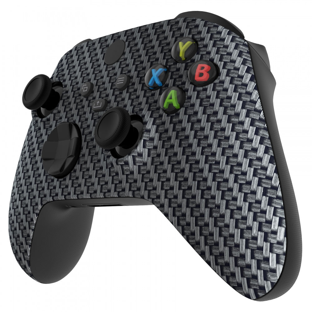 eXtremeRate Retail Black Silver Carbon Fiber Replacement Part Faceplate, Soft Touch Grip Housing Shell Case for Xbox Series S & Xbox Series X Controller Accessories - Controller NOT Included - FX3S209