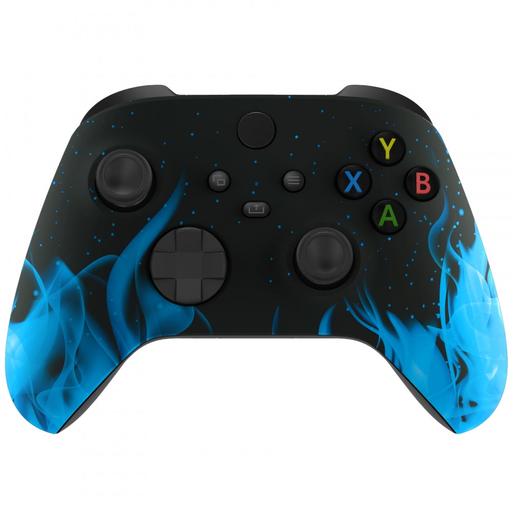 eXtremeRate Retail Blue Flame Replacement Part Faceplate, Soft Touch Grip Housing Shell Case for Xbox Series S & Xbox Series X Controller Accessories - Controller NOT Included - FX3T105