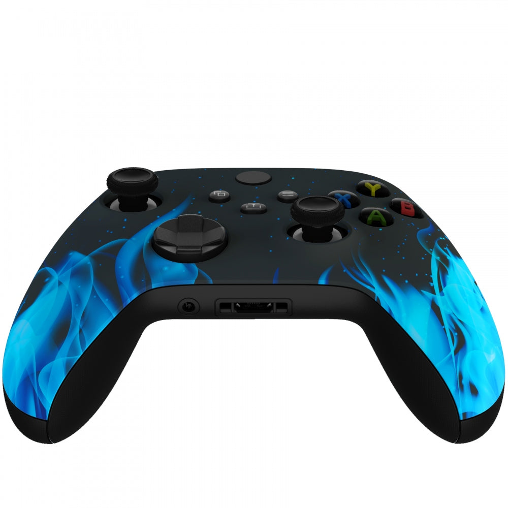 eXtremeRate Retail Blue Flame Replacement Part Faceplate, Soft Touch Grip Housing Shell Case for Xbox Series S & Xbox Series X Controller Accessories - Controller NOT Included - FX3T105
