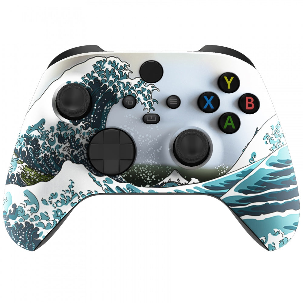 eXtremeRate Retail The Great Wave Replacement Part Faceplate, Soft Touch Grip Housing Shell Case for Xbox Series S & Xbox Series X Controller Accessories - Controller NOT Included - FX3T106