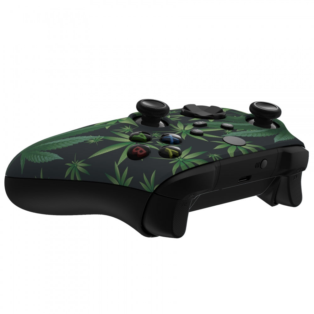 eXtremeRate Retail Green Weeds Replacement Part Faceplate, Soft Touch Grip Housing Shell Case for Xbox Series S & Xbox Series X Controller Accessories - Controller NOT Included - FX3T111
