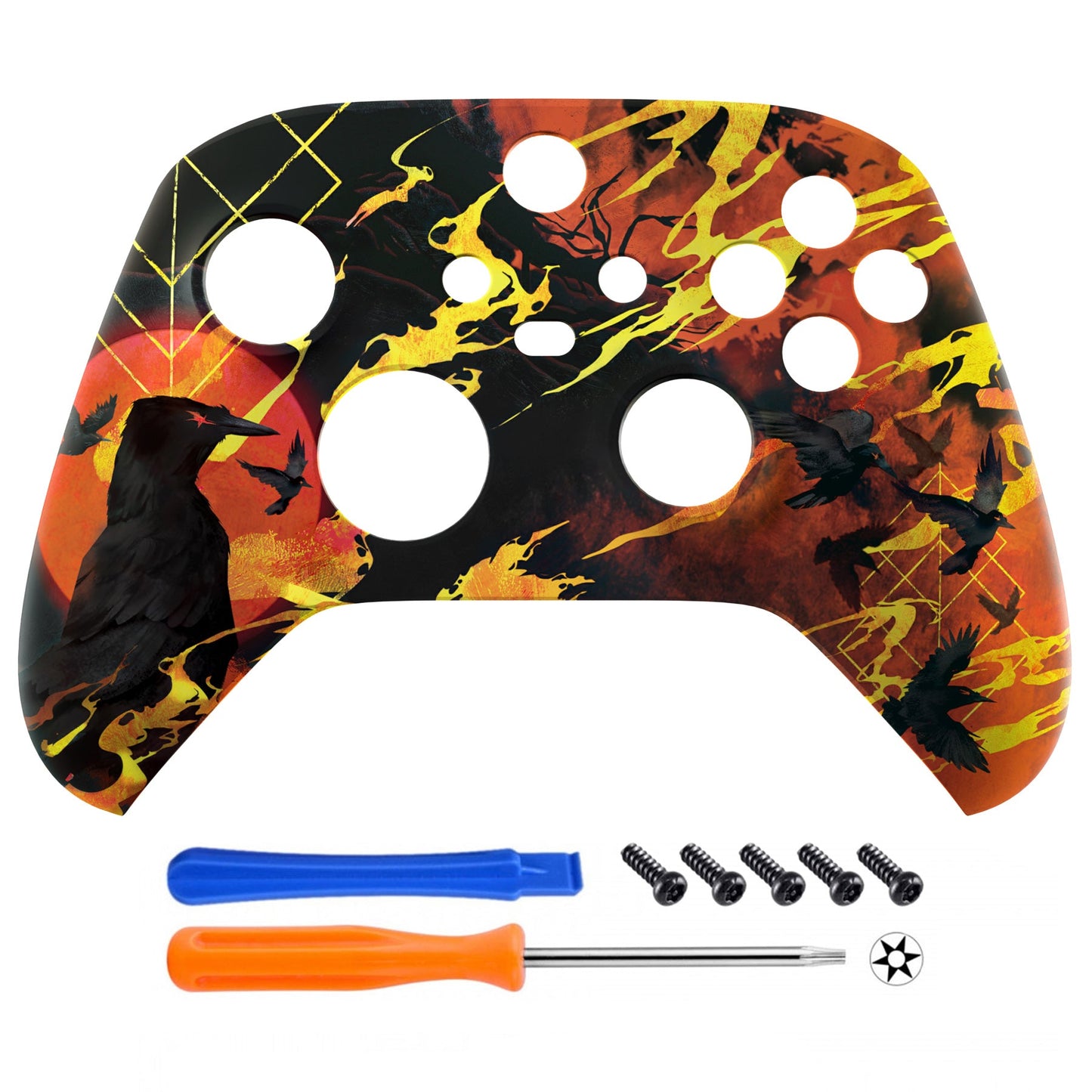 eXtremeRate Retail Blood Moon Raven Replacement Part Faceplate, Soft Touch Grip Housing Shell Case for Xbox Series S & Xbox Series X Controller Accessories - Controller NOT Included - FX3T128