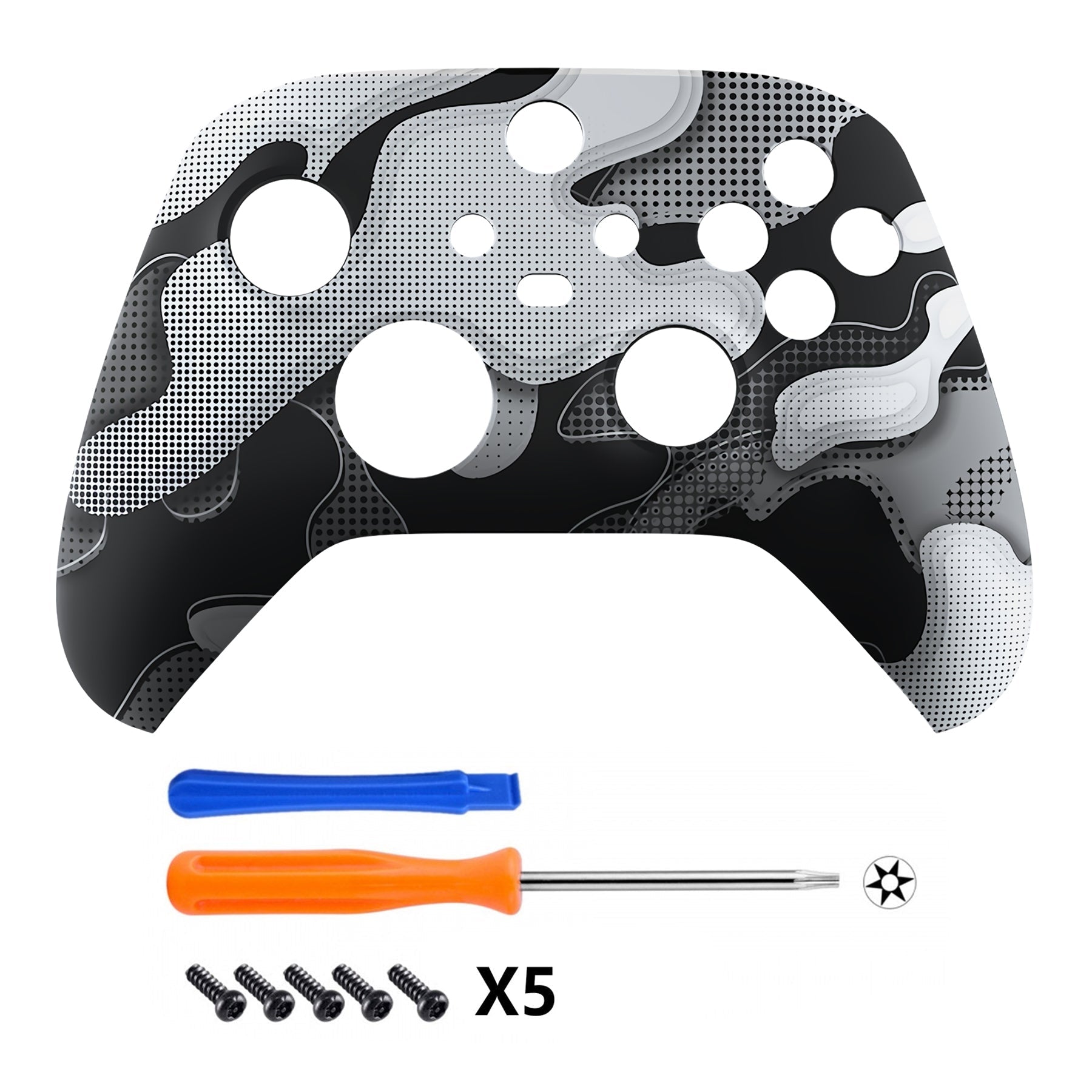 eXtremeRate Retail Black White Camouflage Replacement Part Faceplate, Soft Touch Grip Housing Shell Case for Xbox Series S & Xbox Series X Controller Accessories - Controller NOT Included - FX3T136