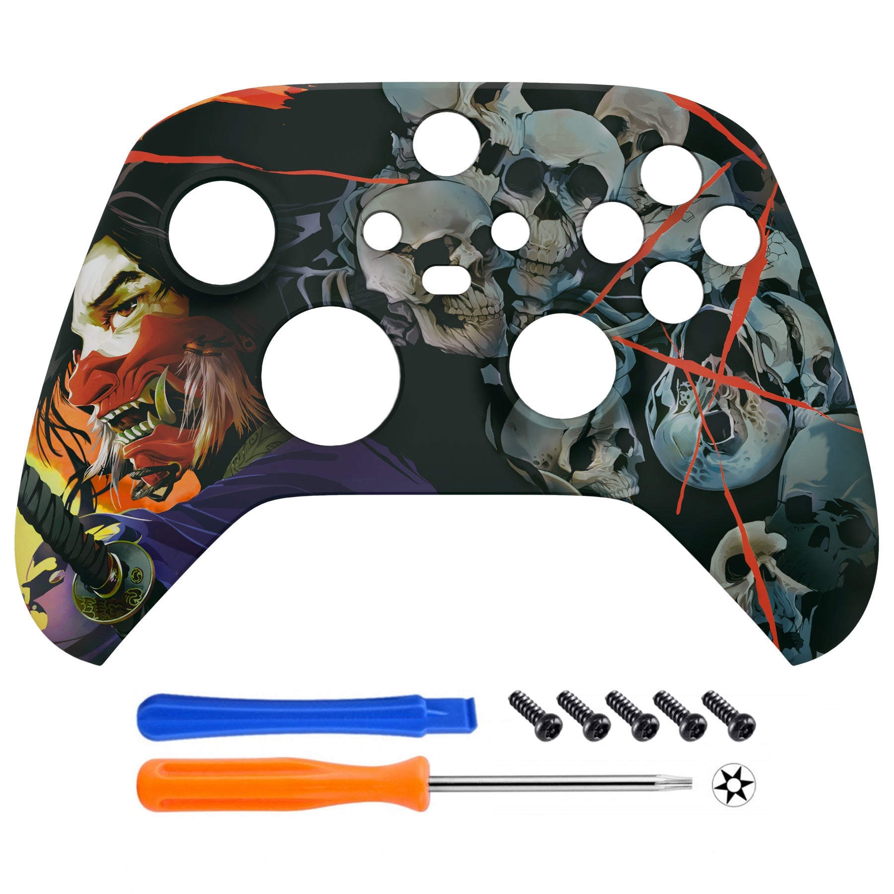 eXtremeRate Retail Ghost of Samurai Replacement Part Faceplate, Soft Touch Grip Housing Shell Case for Xbox Series S & Xbox Series X Controller Accessories - Controller NOT Included - FX3T154