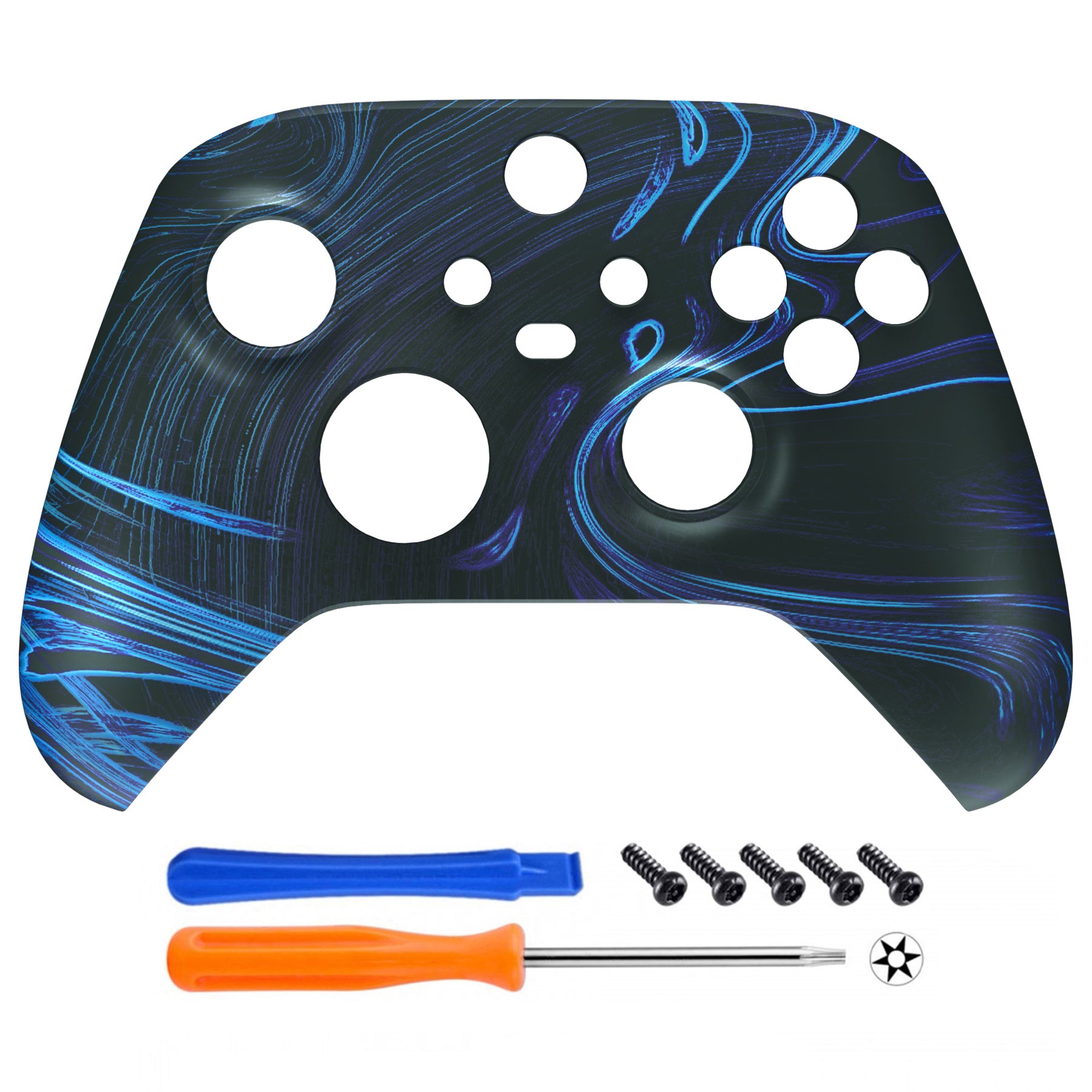 eXtremeRate Retail Blue Swirl Replacement Part Faceplate, Soft Touch Grip Housing Shell Case for Xbox Series S & Xbox Series X Controller Accessories - Controller NOT Included - FX3T168