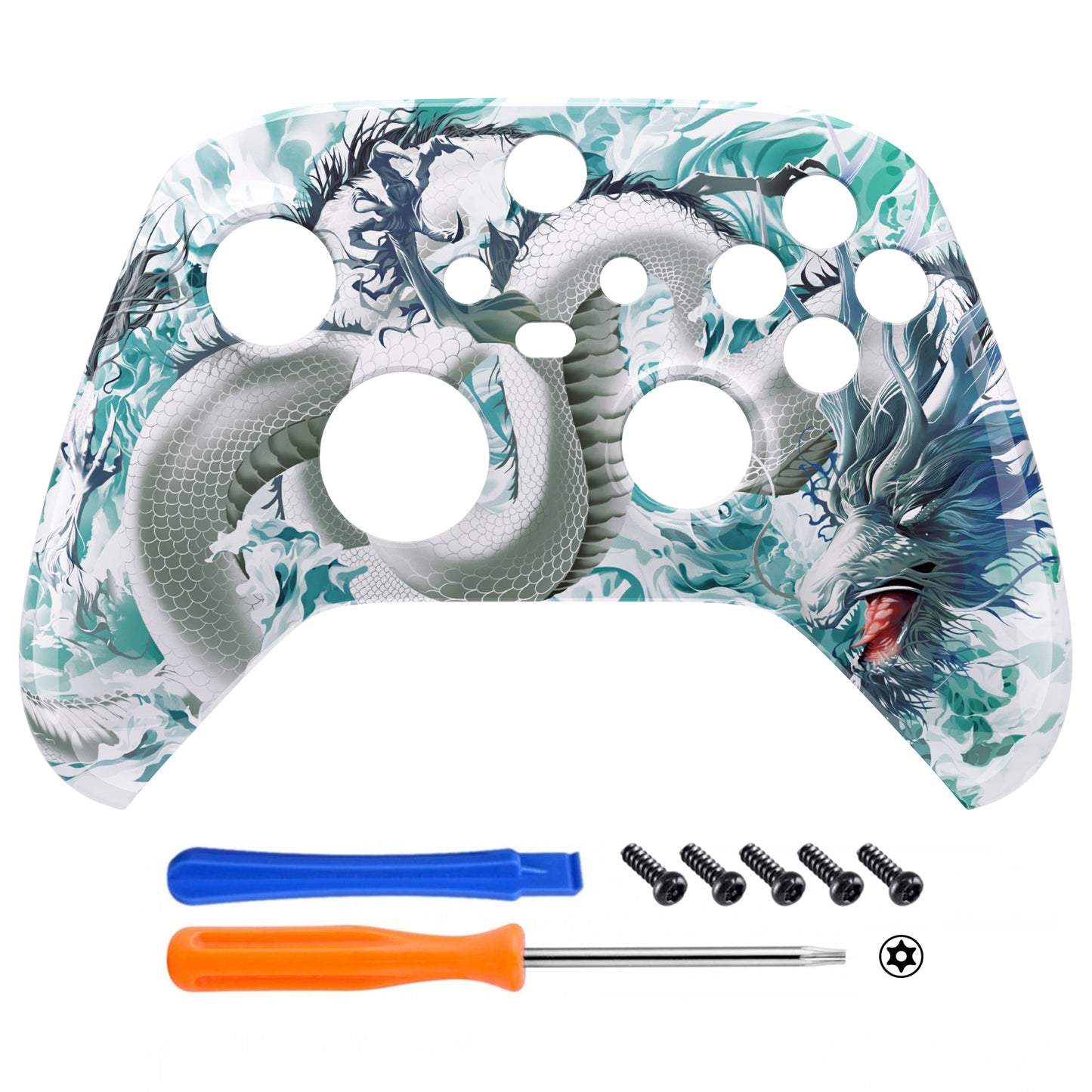 eXtremeRate Retail Jade Dragon - Cloud Dominator Replacement Part Faceplate, Soft Touch Grip Housing Shell Case for Xbox Series S & Xbox Series X Controller Accessories - Controller NOT Included - FX3T173