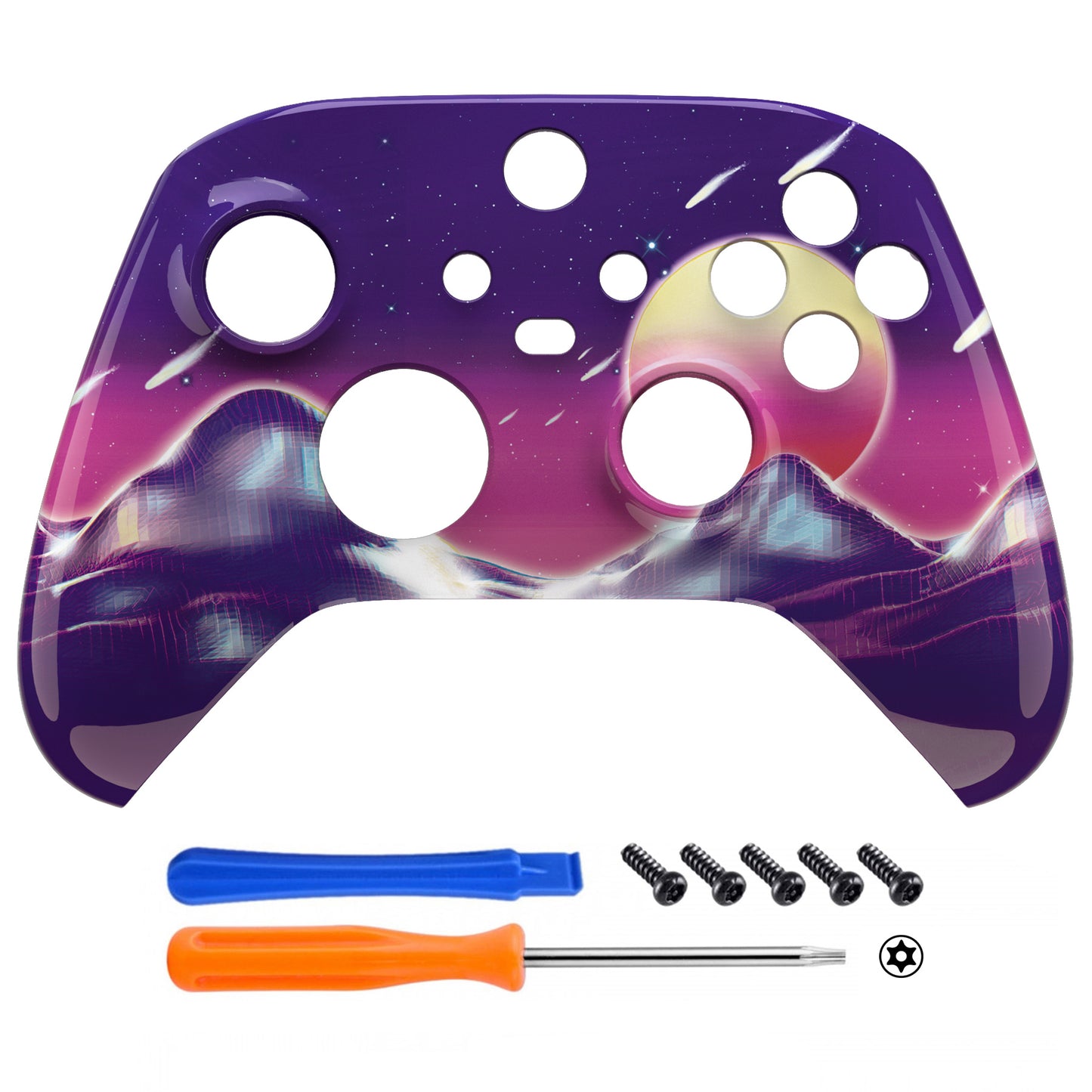 eXtremeRate Retail The Cyber Moon Replacement Part Faceplate, Chrome Glossy Grip Housing Shell Case for Xbox Series S & Xbox Series X Controller Accessories - Controller NOT Included - FX3T175