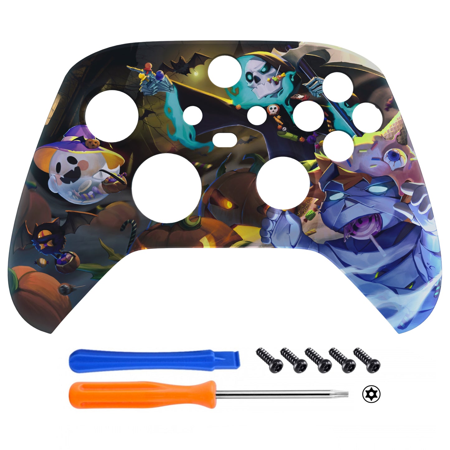 eXtremeRate Retail Glow in Dark - Halloween Candy Night Replacement Part Faceplate, Soft Touch Grip Housing Shell Case for Xbox Series S & Xbox Series X Controller Accessories - Controller NOT Included - FX3T177