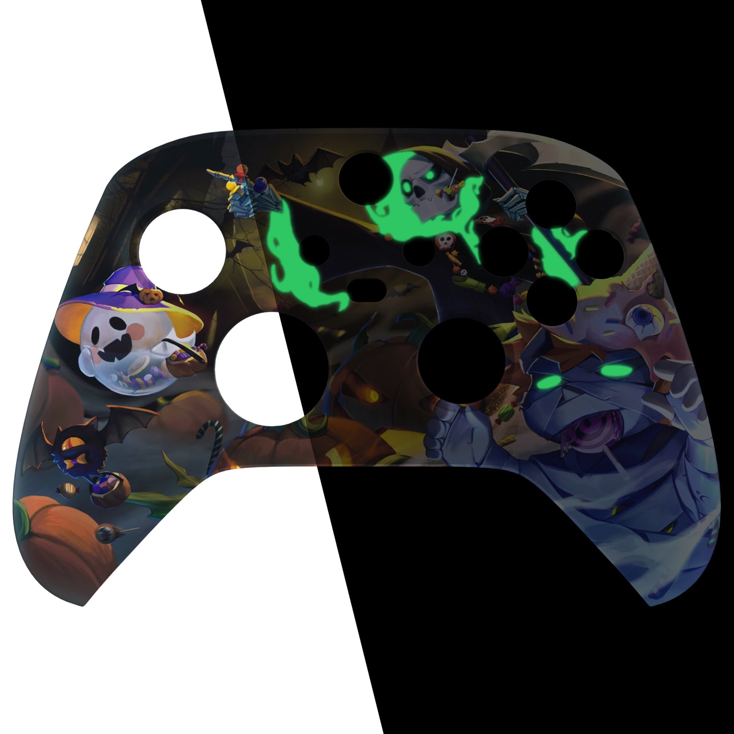 eXtremeRate Retail Glow in Dark - Halloween Candy Night Replacement Part Faceplate, Soft Touch Grip Housing Shell Case for Xbox Series S & Xbox Series X Controller Accessories - Controller NOT Included - FX3T177