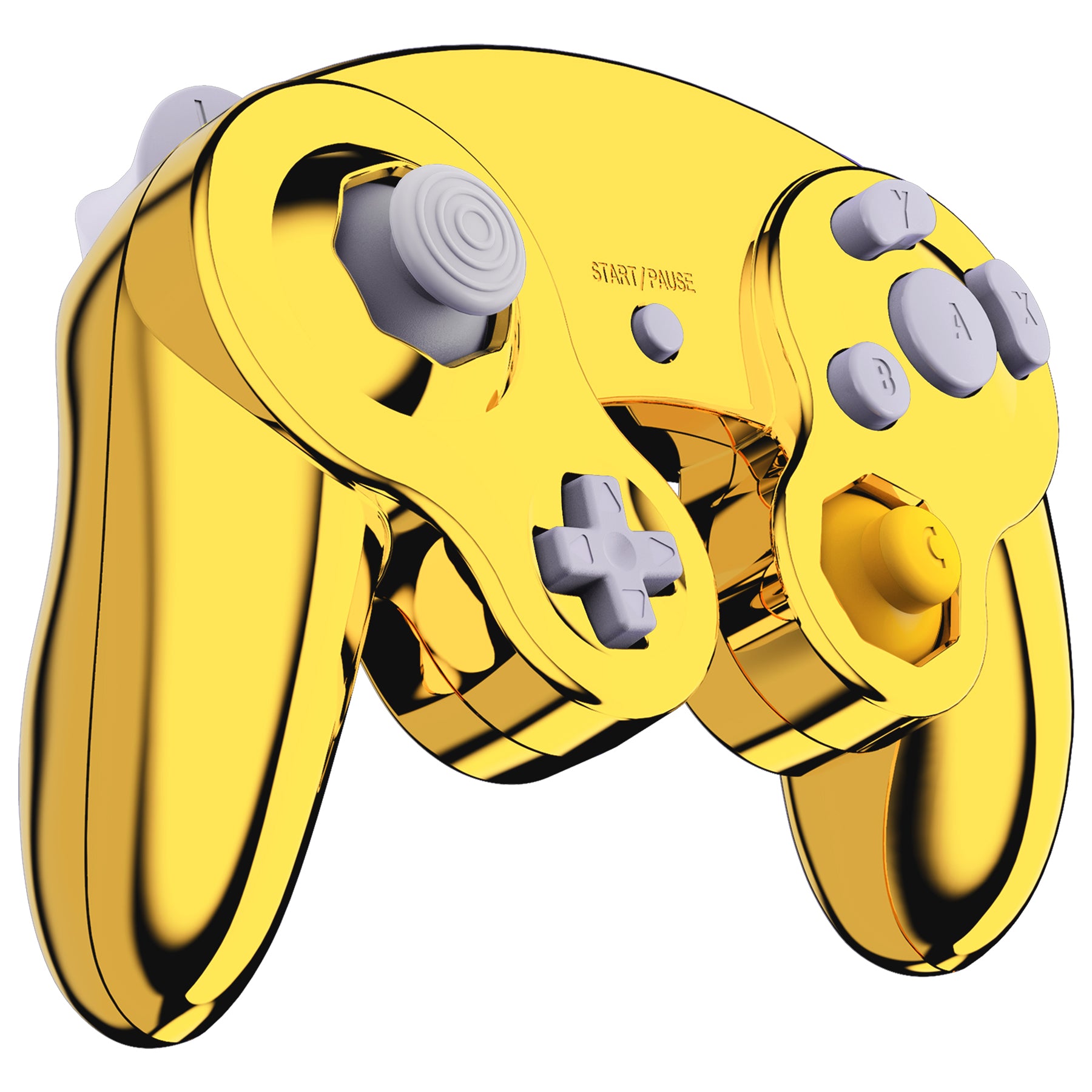 eXtremeRate Retail Chrome Gold Glossy Faceplate Backplate for Nintendo GameCube Controller, Replacement Housing Shell Cover with Buttons for Nintendo GameCube Controller NGC - Controller NOT Included - GCND4001