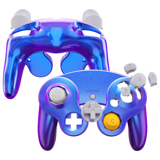 eXtremeRate Retail Chameleon Purple Blue Replacement Faceplate Backplate with Buttons for Nintendo GameCube Controller - GCNP3004