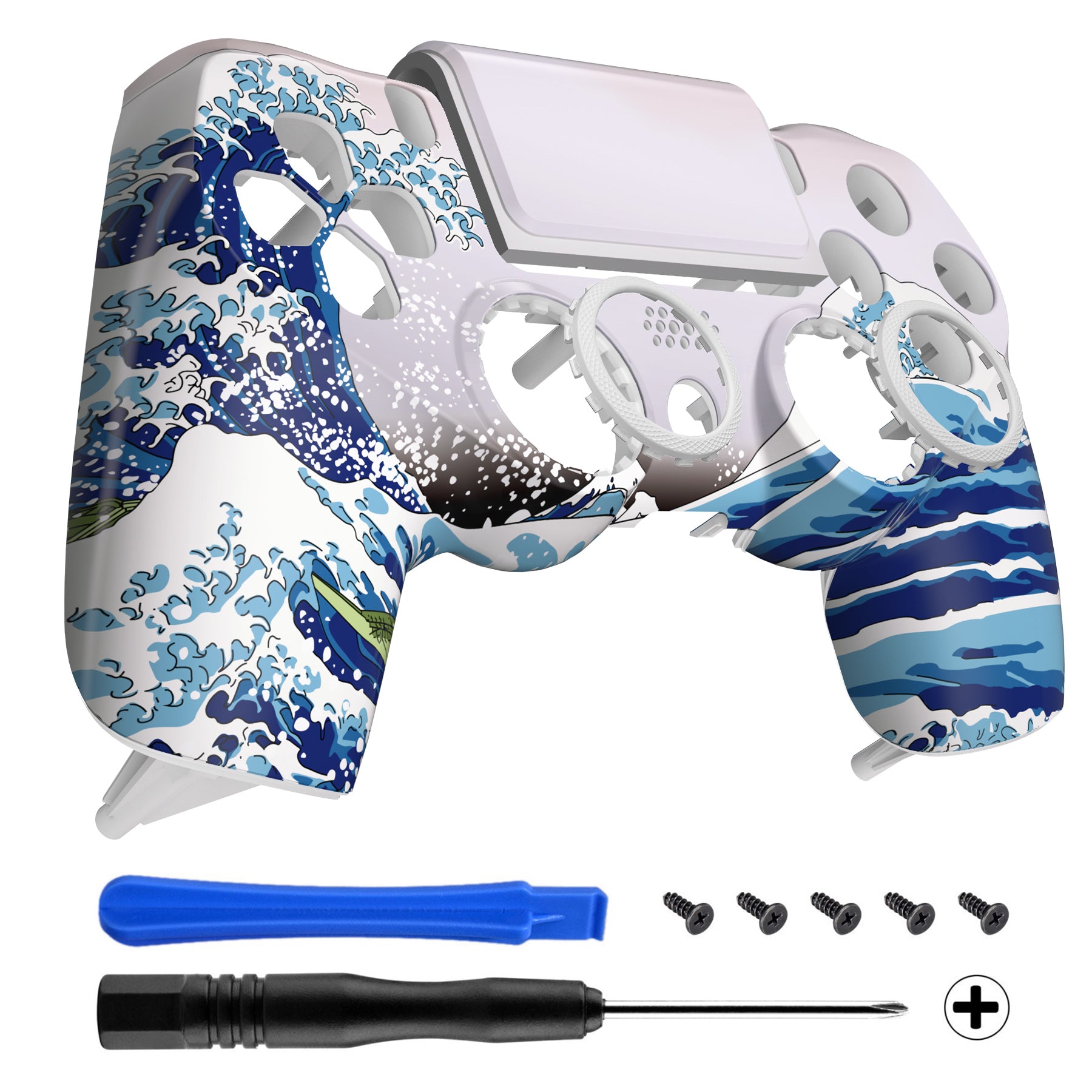 eXtremeRate Retail The Great Wave Replacement Faceplate Touchpad Cover, Redesigned Housing Shell Case Touch Pad Compatible with PS4 Slim Pro Controller JDM-040/050/055 - Controller NOT Included - GHP4T001