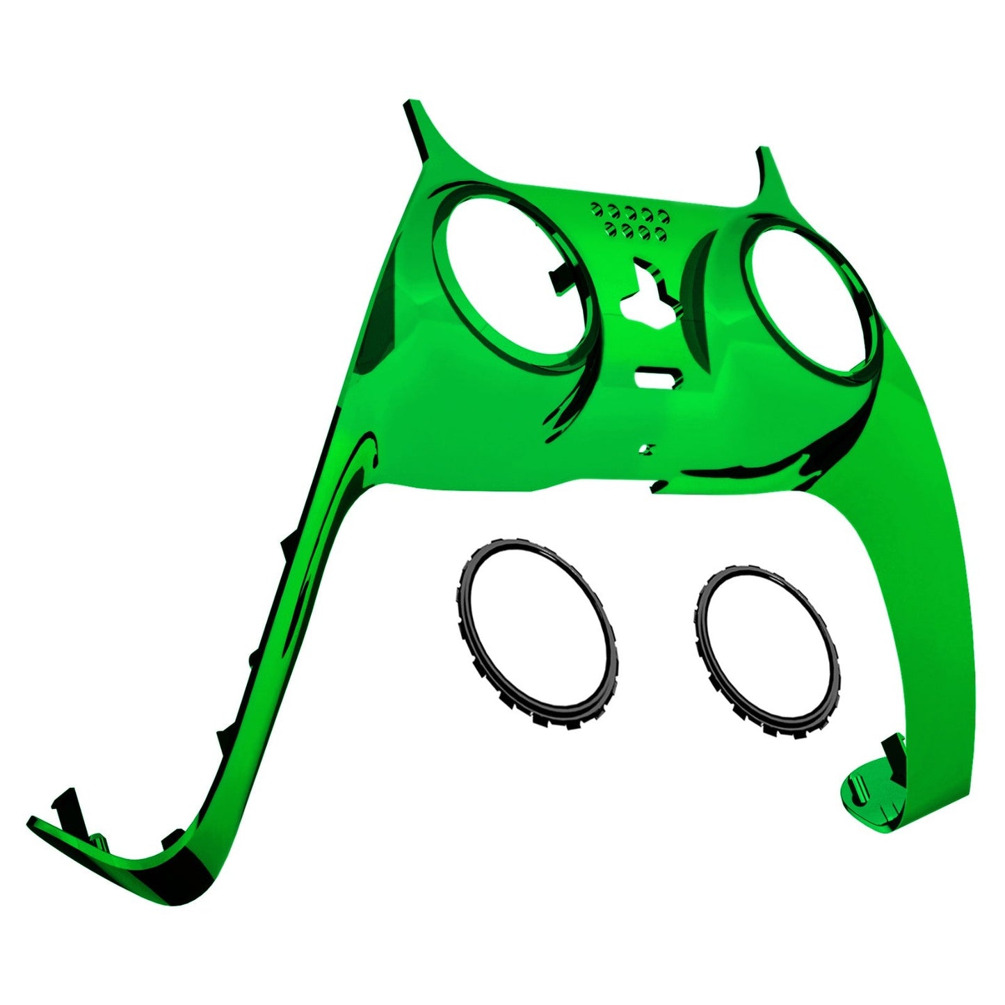 eXtremeRate Retail Chrome Green Decorative Trim Shell Compatible with ps5 Controller, DIY Replacement Clip Shell, Custom Plates Cover Compatible with ps5 Controller with Accent Rings - GPFD4006