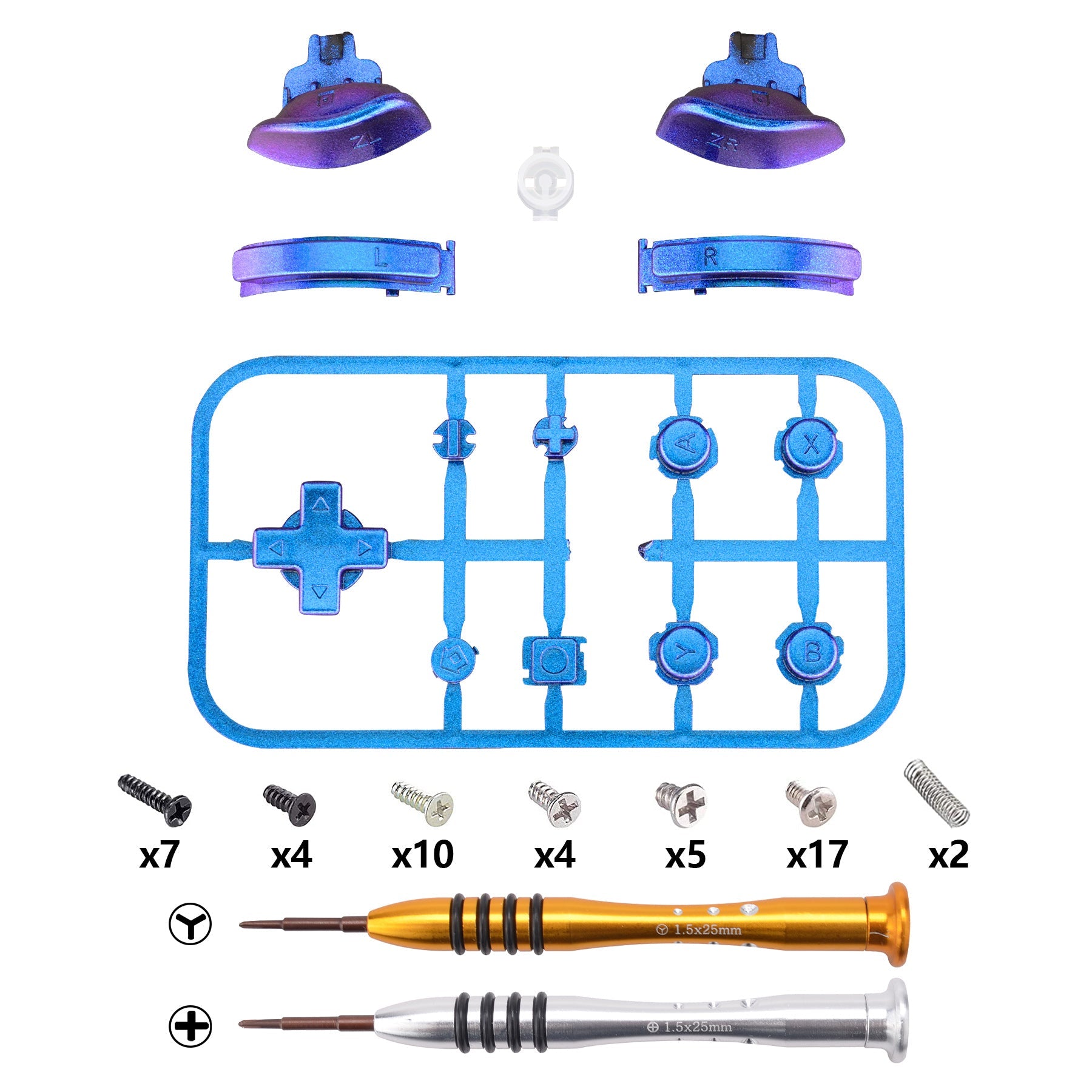 eXtremeRate Retail Chameleon Purple Blue Replacement ABXY Home Capture Plus Minus Keys Dpad L R ZL ZR Trigger for NS Switch Lite, Full Set Buttons Repair Kits with Tools for NS Switch Lite - HL501