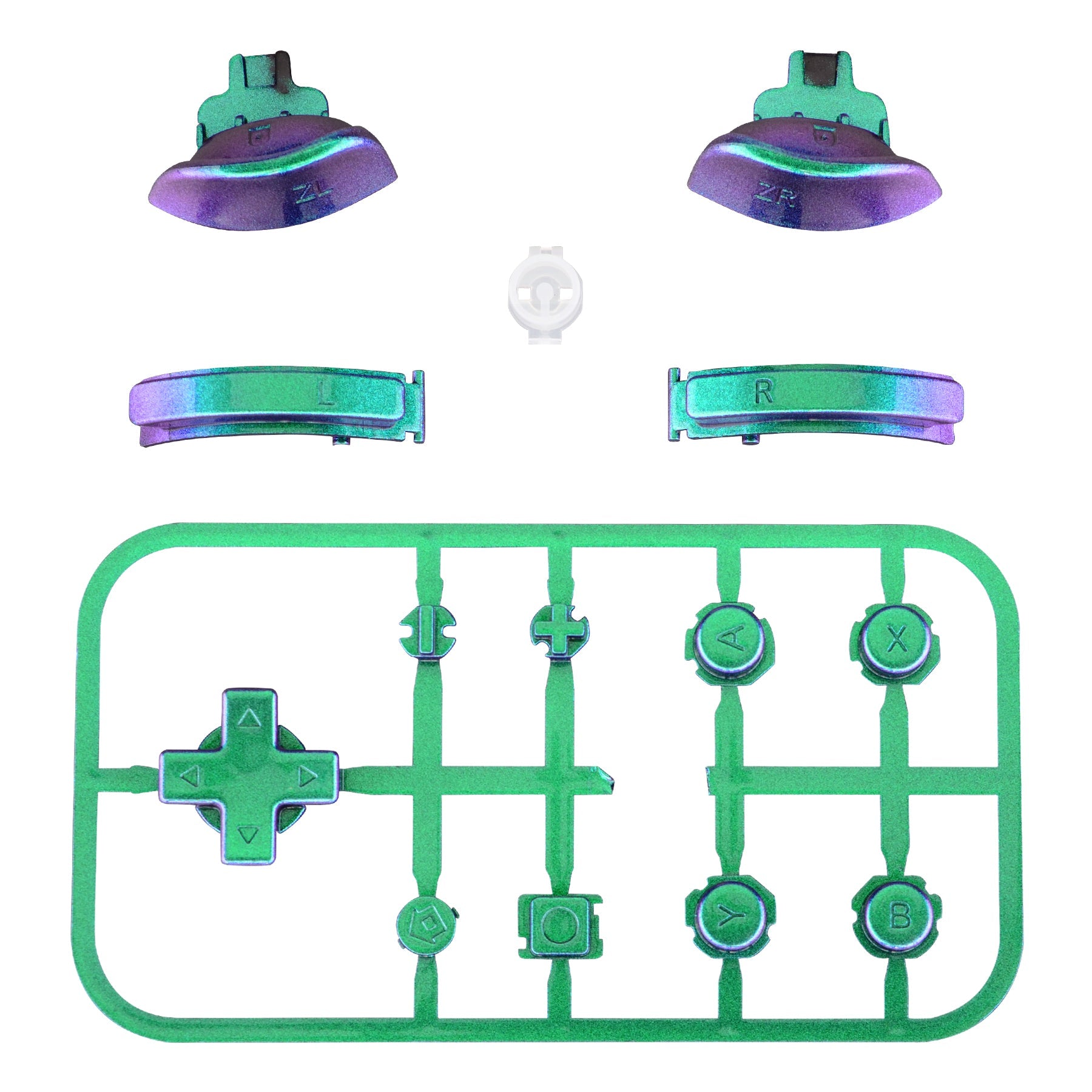 eXtremeRate Retail Chameleon Green Purple Replacement ABXY Home Capture Plus Minus Keys Dpad L R ZL ZR Trigger for NS Switch Lite, Full Set Buttons Repair Kits with Tools for NS Switch Lite - HL502