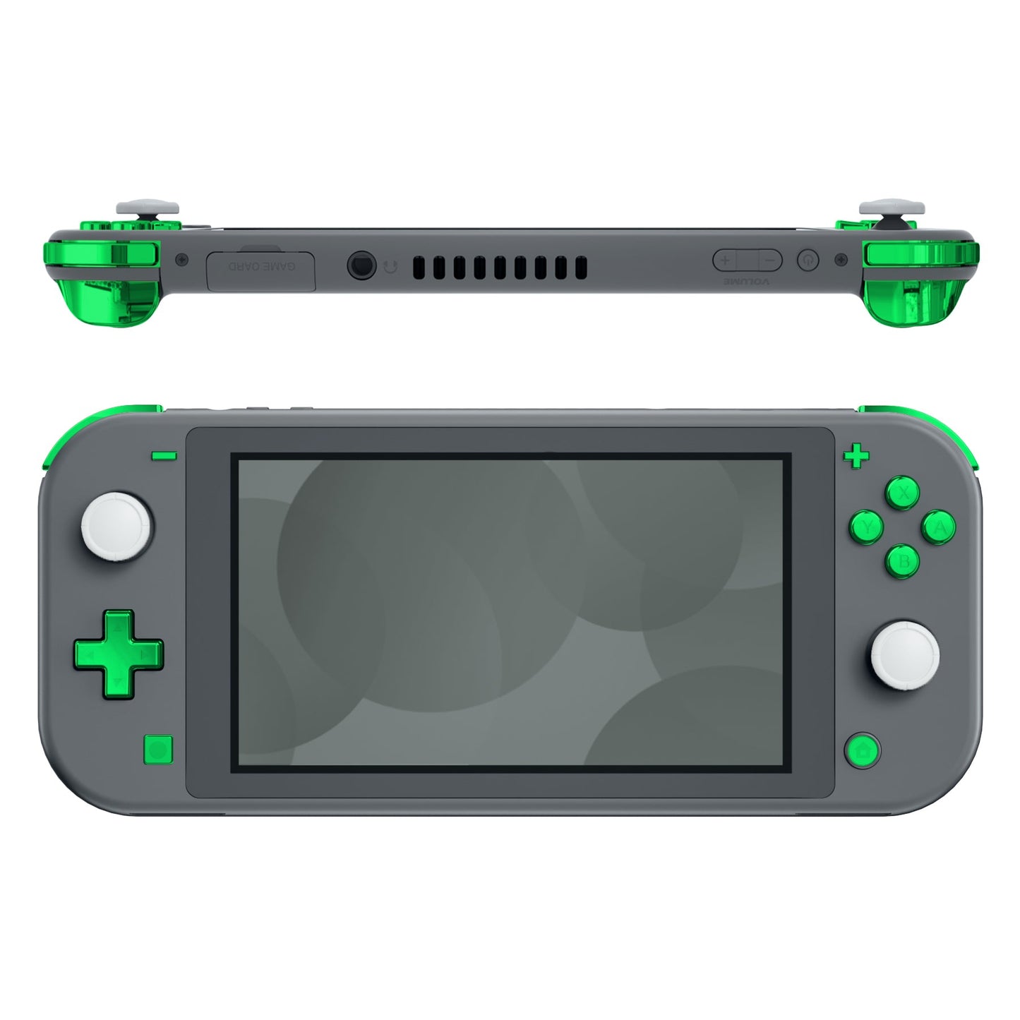 eXtremeRate Retail Chrome Green Glossy Replacement ABXY Home Capture Plus Minus Keys Dpad L R ZL ZR Trigger for NS Switch Lite, Full Set Buttons Repair Kits with Tools for NS Switch Lite - HL605