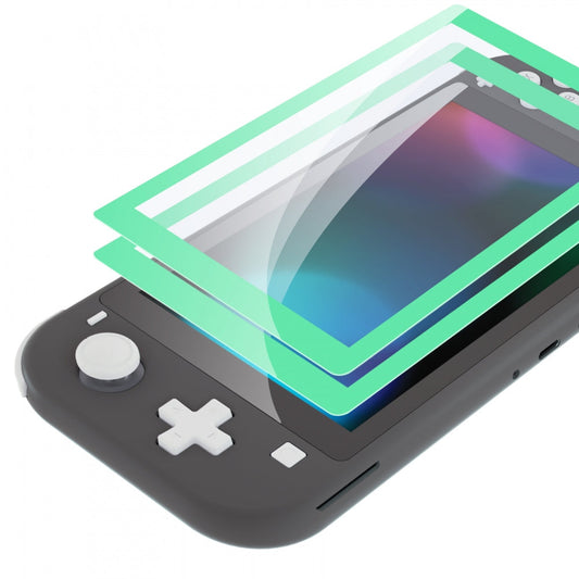 eXtremeRate Retail 2 Pack Mint Green Border Transparent HD Saver Protector Film, Tempered Glass Screen Protector for Nintendo Switch Lite [Anti-Scratch, Anti-Fingerprint, Shatterproof, Bubble-Free] - HL714