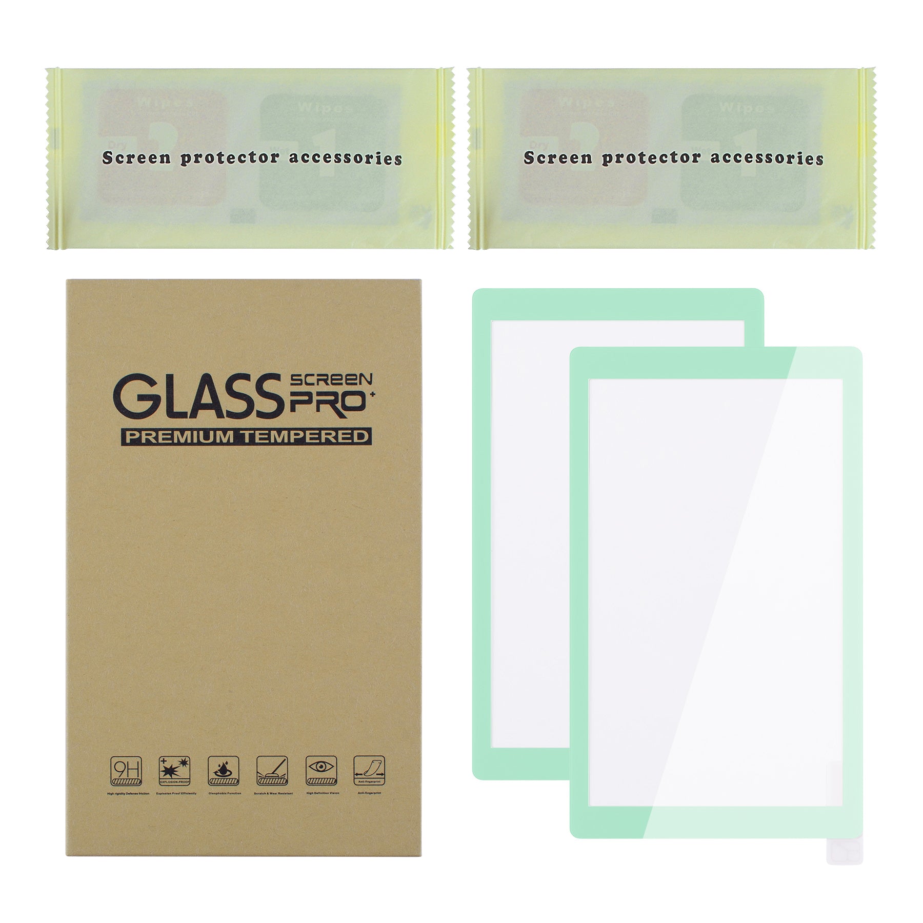 eXtremeRate Retail 2 Pack Misty Green Border Transparent HD Saver Protector Film, Tempered Glass Screen Protector for Nintendo Switch Lite [Anti-Scratch, Anti-Fingerprint, Shatterproof, Bubble-Free] - HL732