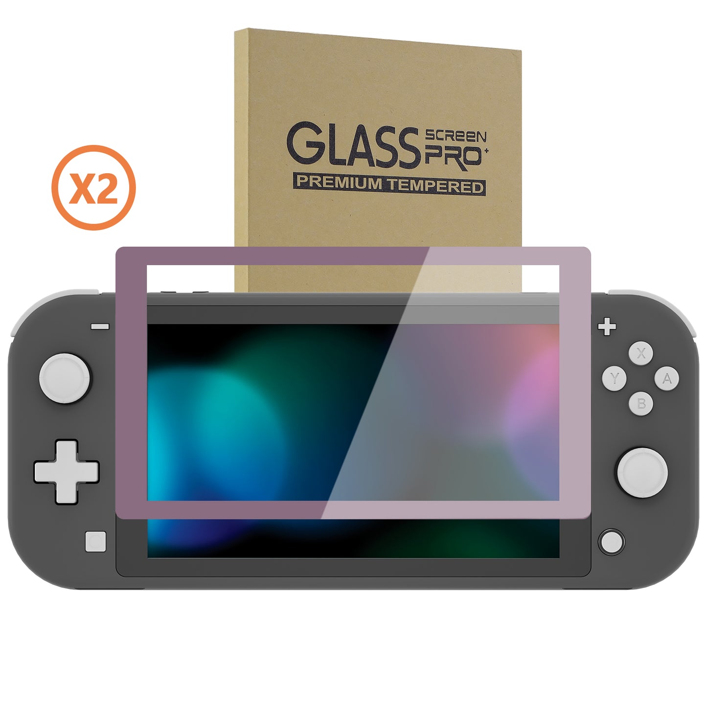 eXtremeRate Retail 2 Pack Dark Grayish Violet Border Transparent HD Saver Protector Film, Tempered Glass Screen Protector for Nintendo Switch Lite [Anti-Scratch, Anti-Fingerprint, Shatterproof, Bubble-Free] - HL735