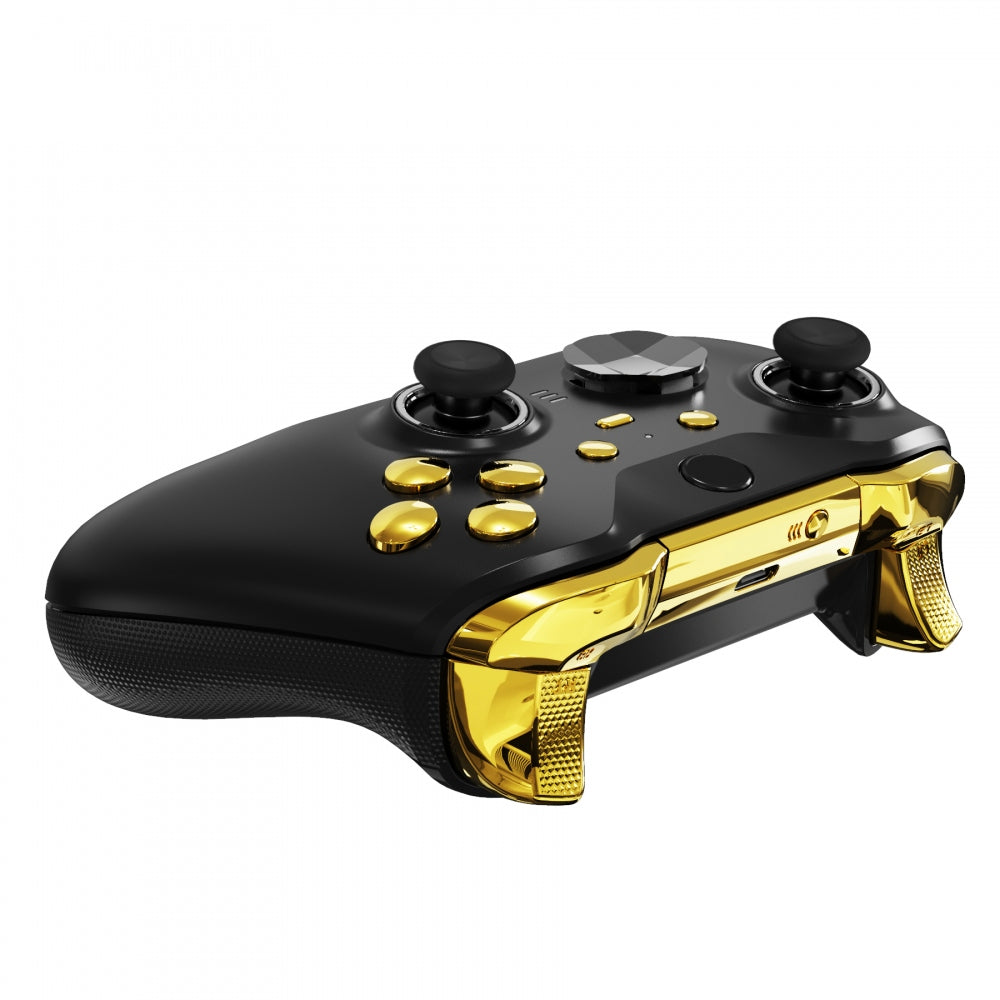 eXtremeRate Retail Chrome Gold Replacement Buttons for Xbox One Elite Series 2 Controller, LB RB LT RT Bumpers Triggers ABXY Start Back Sync Profile Switch Keys for Xbox One Elite V2 Controller (Model 1797 and Core Model 1797) - IL201