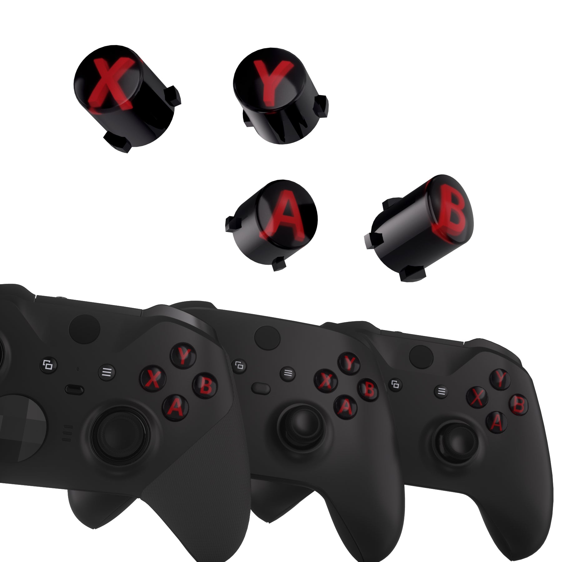 eXtremeRate Retail Three-Tone Black & Clear & Carmine Red ABXY Action Buttons with Classic Symbols for Xbox Series X & S Controller & Xbox One S/X & Xbox One Elite V1/V2 Controller - JDX3M002