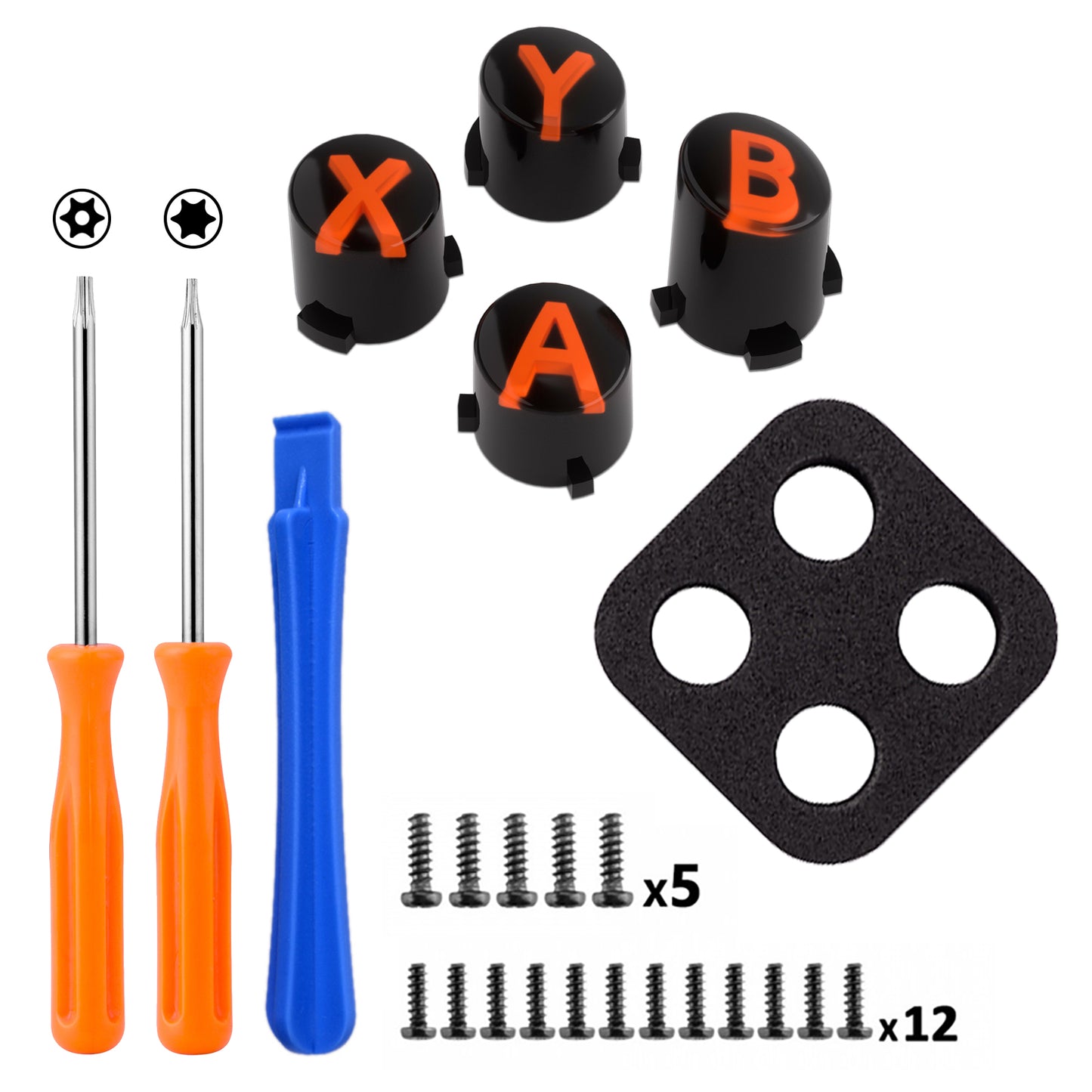 eXtremeRate Retail Three-Tone Black & Clear & Orange ABXY Action Buttons with Classic Symbols for Xbox Series X & S Controller & Xbox One S/X & Xbox One Elite V1/V2 Controller - JDX3M003