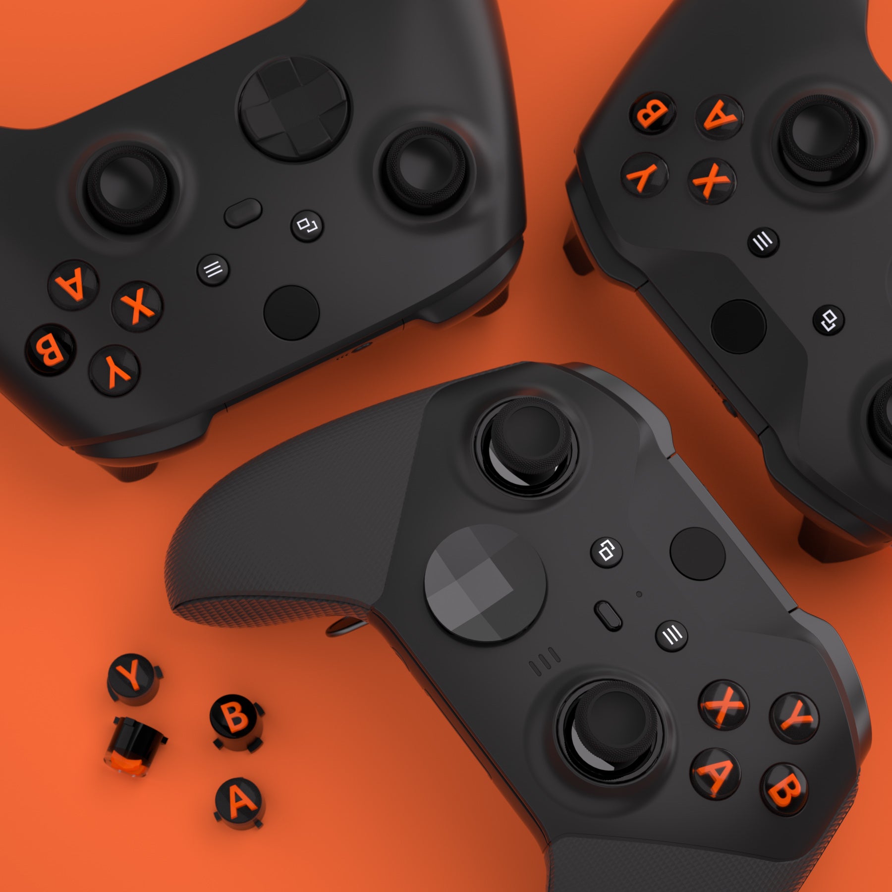 eXtremeRate Retail Three-Tone Black & Clear & Orange ABXY Action Buttons with Classic Symbols for Xbox Series X & S Controller & Xbox One S/X & Xbox One Elite V1/V2 Controller - JDX3M003