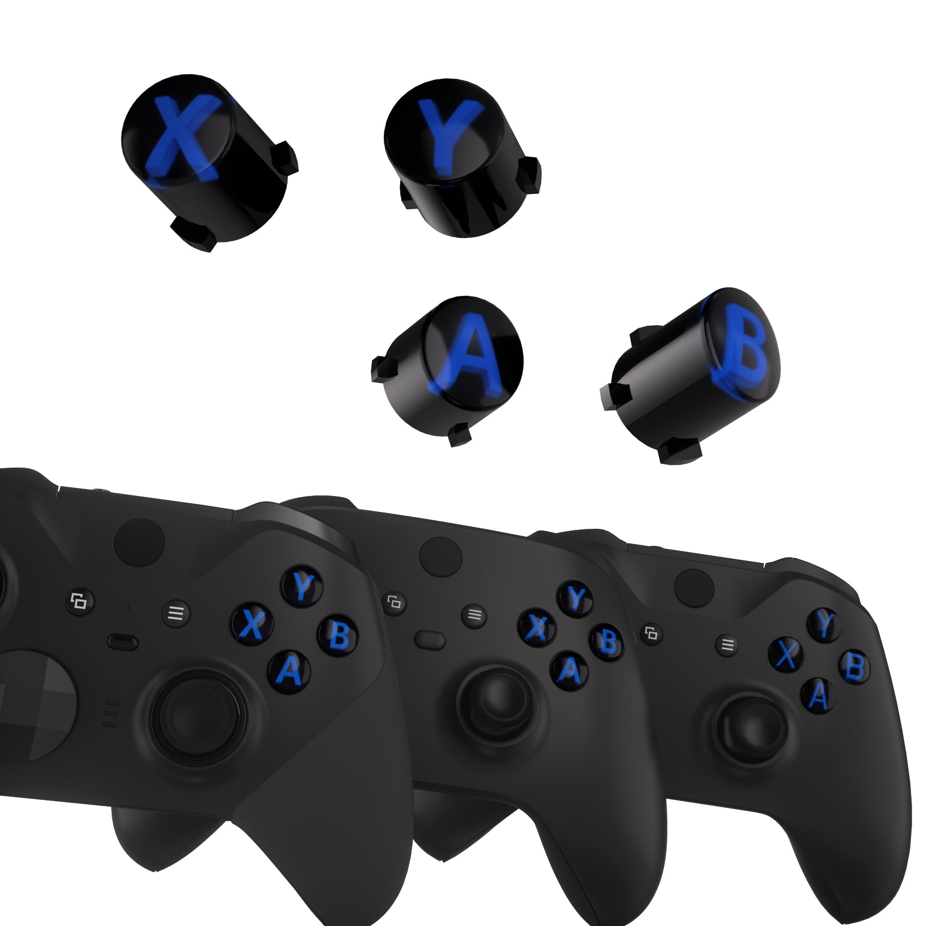 eXtremeRate Retail Three-Tone Black & Clear & Blue ABXY Action Buttons with Classic Symbols for Xbox Series X & S Controller & Xbox One S/X & Xbox One Elite V1/V2 Controller - JDX3M004
