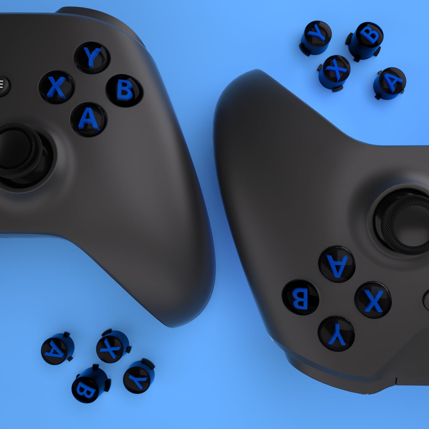 eXtremeRate Retail Three-Tone Black & Clear & Blue ABXY Action Buttons with Classic Symbols for Xbox Series X & S Controller & Xbox One S/X & Xbox One Elite V1/V2 Controller - JDX3M004