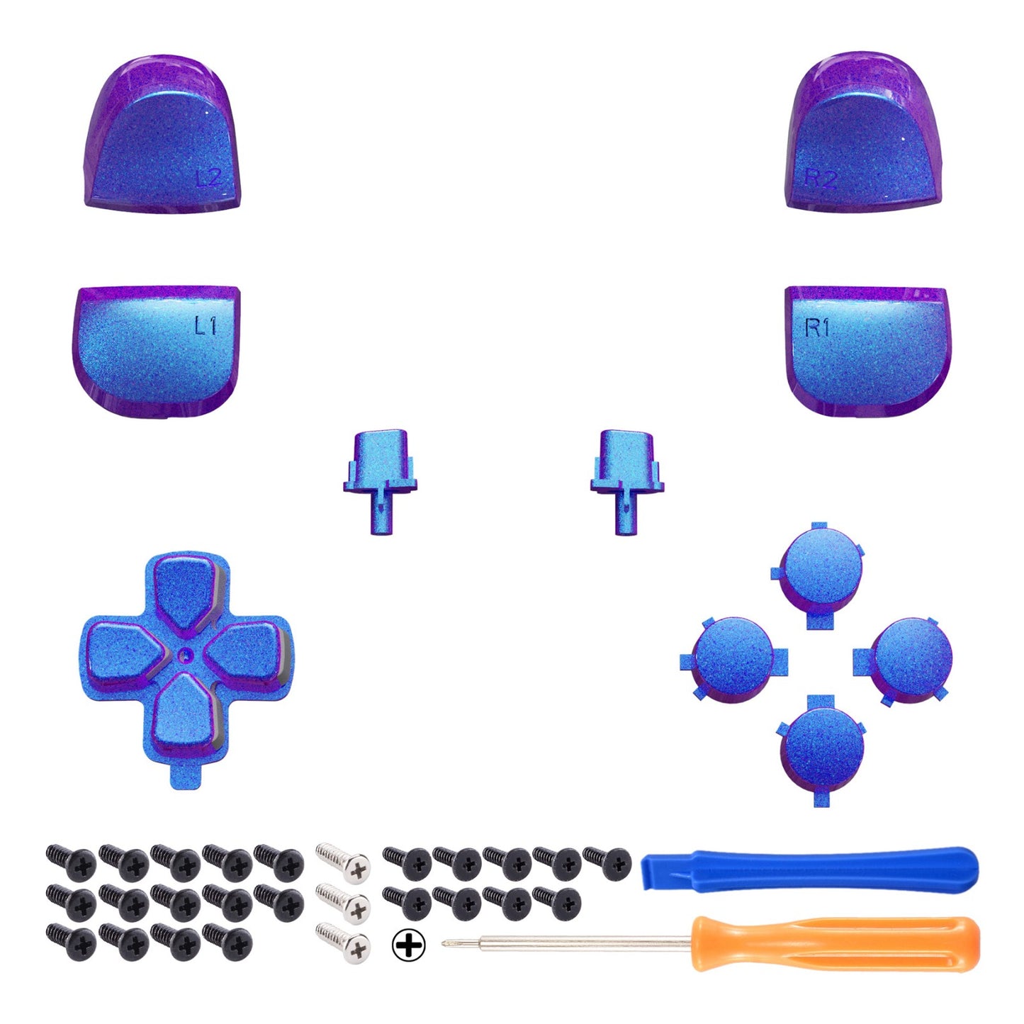 eXtremeRate Retail Replacement D-pad R1 L1 R2 L2 Triggers Share Options Face Buttons, Chameleon Purple Blue Full Set Buttons Compatible with ps5 Controller BDM-010 & BDM-020 - JPF1001G2