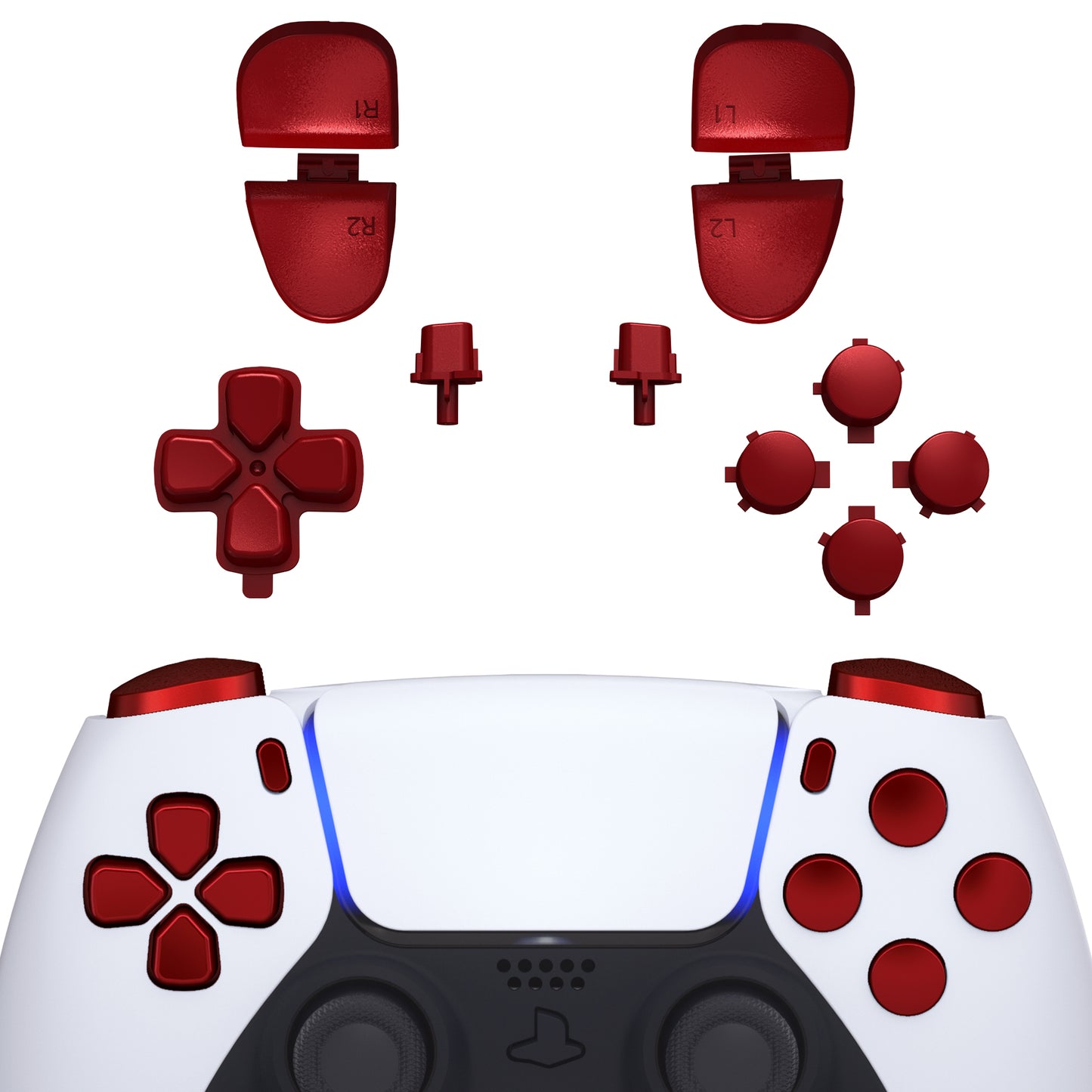 eXtremeRate Retail Replacement D-pad R1 L1 R2 L2 Triggers Share Options Face Buttons, Scarlet Red Full Set Buttons Compatible with ps5 Controller BDM-030 - JPF1003G3