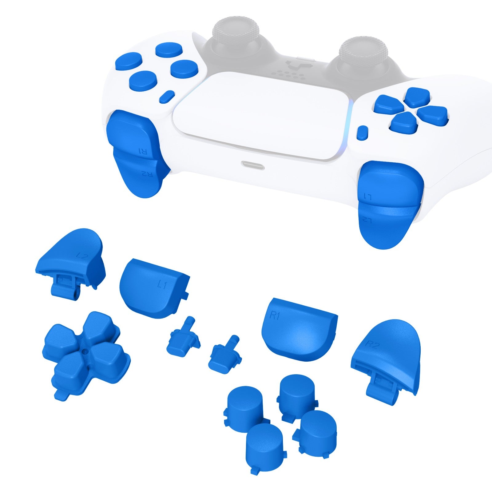 eXtremeRate Retail Replacement D-pad R1 L1 R2 L2 Triggers Share Options Face Buttons, Blue Full Set Buttons Compatible with ps5 Controller BDM-010 & BDM-020 - JPF1005G2