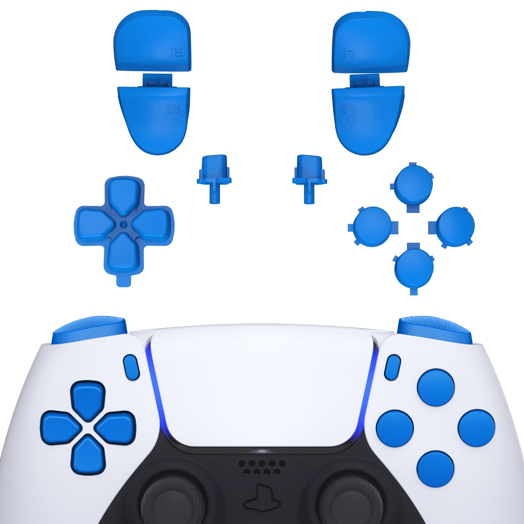 eXtremeRate Retail Replacement D-pad R1 L1 R2 L2 Triggers Share Options Face Buttons, Blue Full Set Buttons Compatible with ps5 Controller BDM-030 - JPF1005G3
