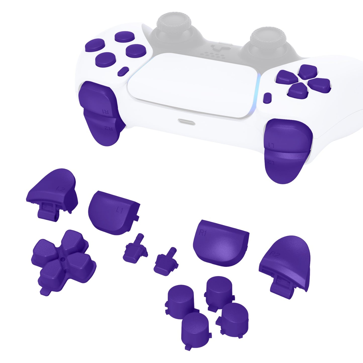 eXtremeRate Retail Replacement D-pad R1 L1 R2 L2 Triggers Share Options Face Buttons, Purple Full Set Buttons Compatible with ps5 Controller BDM-010 & BDM-020 - JPF1007G2