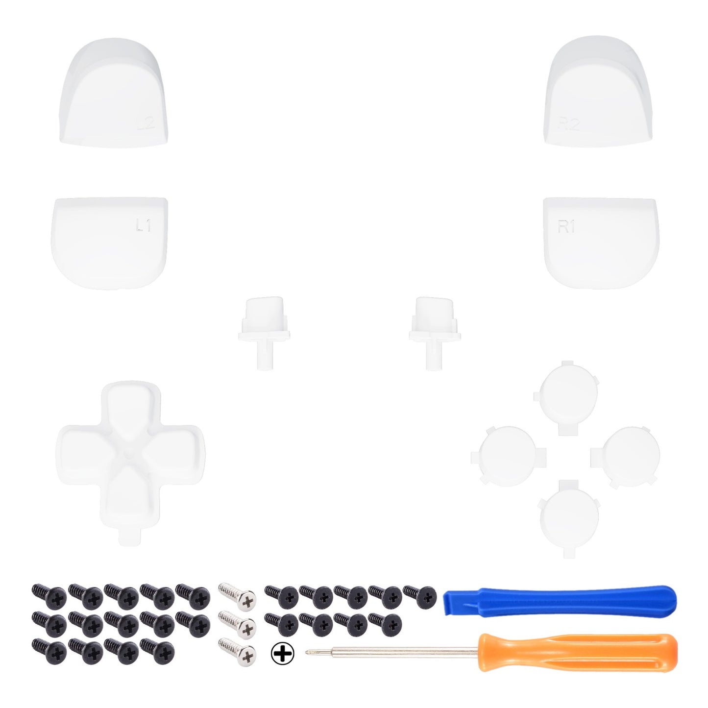 eXtremeRate Retail Replacement D-pad R1 L1 R2 L2 Triggers Share Options Face Buttons, White Full Set Buttons Compatible with ps5 Controller BDM-010 & BDM-020 - JPF1008G2
