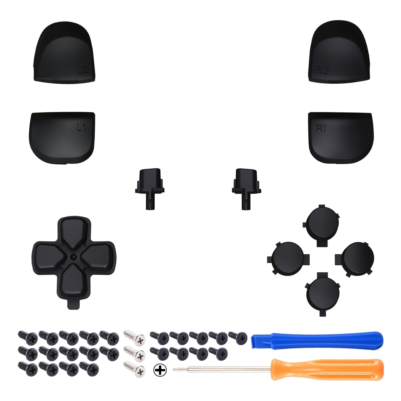 eXtremeRate Retail Replacement D-pad R1 L1 R2 L2 Triggers Share Options Face Buttons, Black Full Set Buttons Compatible with ps5 Controller BDM-010 & BDM-020 - JPF1009G2
