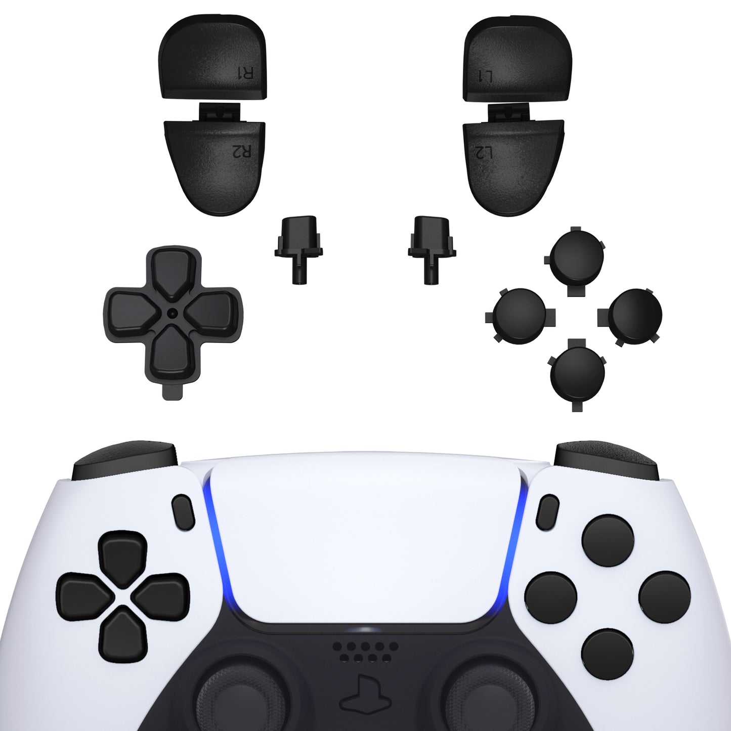 eXtremeRate Retail Replacement D-pad R1 L1 R2 L2 Triggers Share Options Face Buttons, Black Full Set Buttons Compatible with ps5 Controller BDM-030 - JPF1009G3