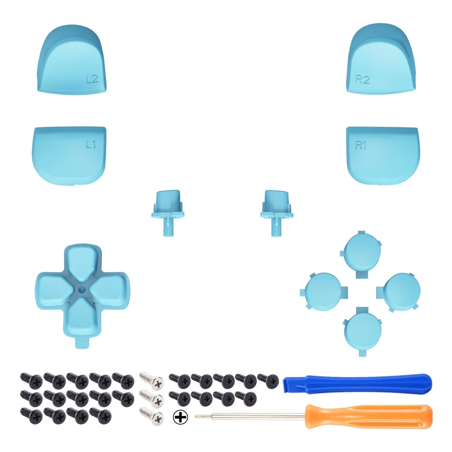 eXtremeRate Retail Replacement D-pad R1 L1 R2 L2 Triggers Share Options Face Buttons, Heaven Blue Full Set Buttons Compatible with ps5 Controller BDM-010 & BDM-020 - JPF1011G2