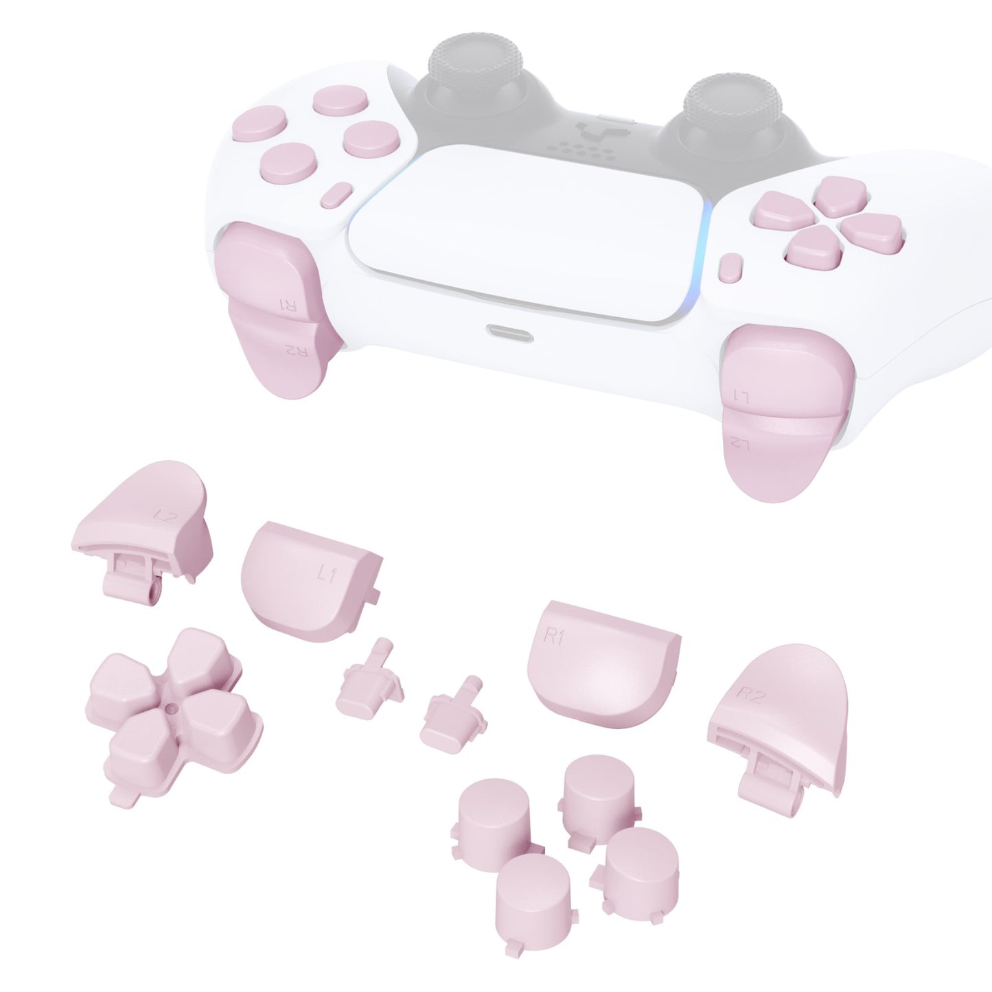 eXtremeRate Retail Replacement D-pad R1 L1 R2 L2 Triggers Share Options Face Buttons, Cherry Blossoms Pink Full Set Buttons Compatible with ps5 Controller BDM-010 & BDM-020 - JPF1012G2