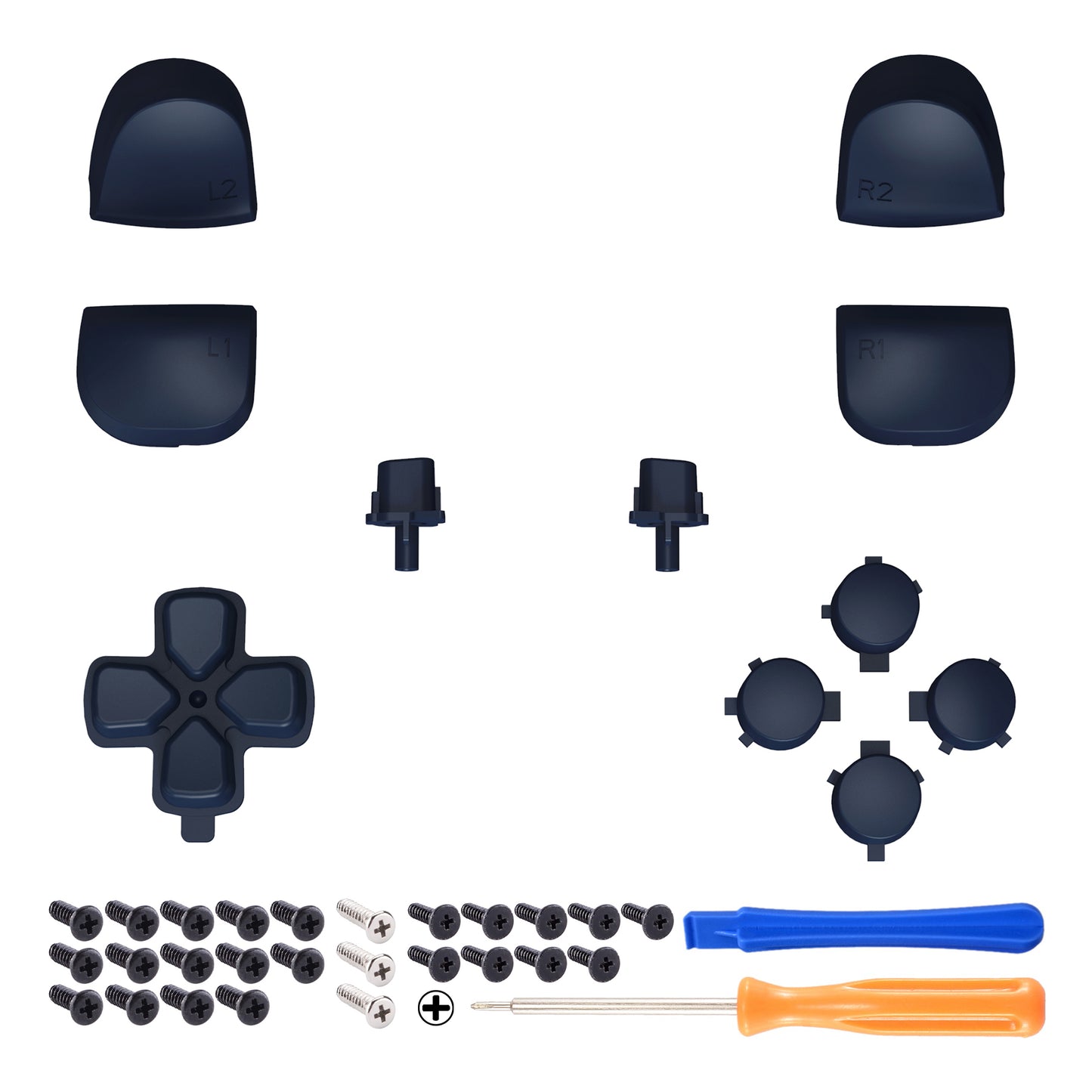 eXtremeRate Retail Replacement D-pad R1 L1 R2 L2 Triggers Share Options Face Buttons, Midnight Blue Full Set Buttons Compatible With ps5 Controller BDM-010 & BDM-020 - JPF1014G2