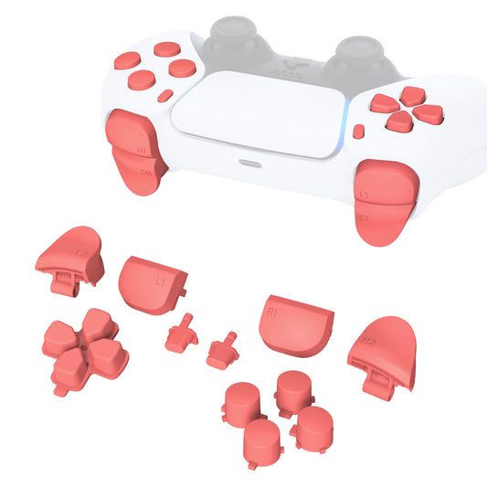 eXtremeRate Retail Replacement D-pad R1 L1 R2 L2 Triggers Share Options Face Buttons, Coral Full Set Buttons Compatible with ps5 Controller BDM-010 & BDM-020 - JPF1020G2