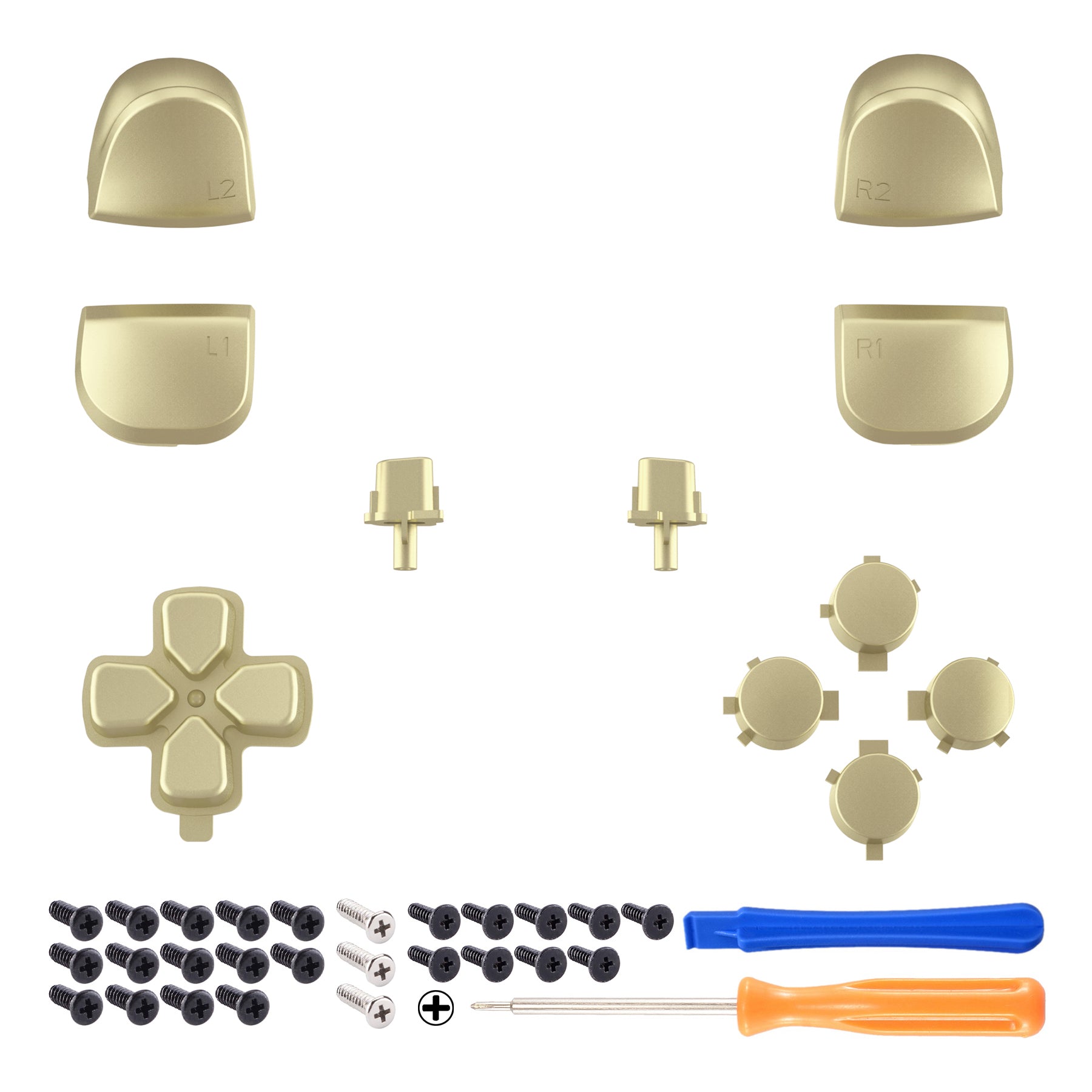eXtremeRate Retail Replacement D-pad R1 L1 R2 L2 Triggers Share Options Face Buttons, Metallic Champagne Gold Full Set Buttons Compatible With ps5 Controller BDM-010 & BDM-020 - JPF1041G2