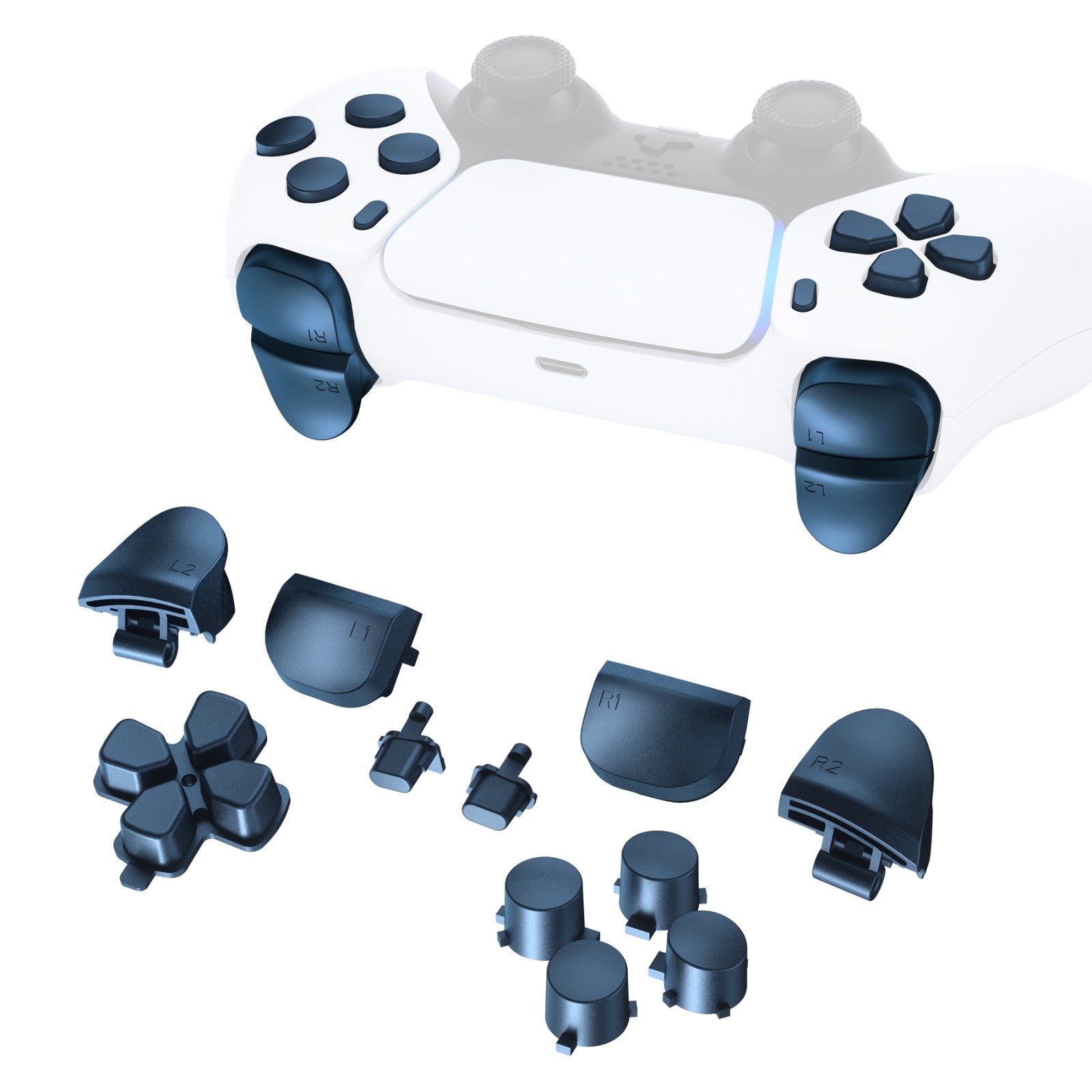 eXtremeRate Retail Replacement D-pad R1 L1 R2 L2 Triggers Share Options Face Buttons, Metallic Regal Blue Full Set Buttons Compatible with ps5 Controller BDM-010 & BDM-020 - JPF1042G2