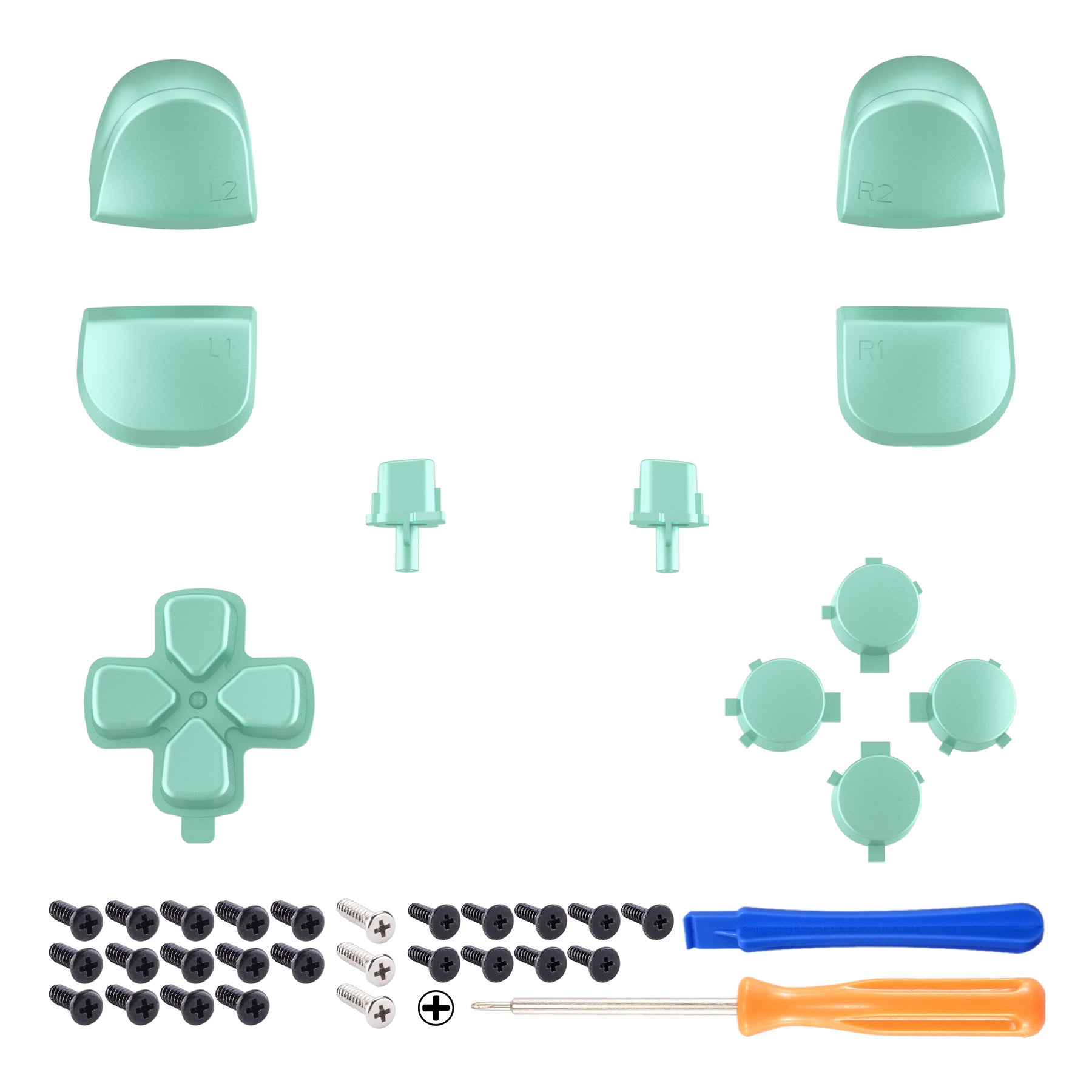 eXtremeRate Retail Replacement D-pad R1 L1 R2 L2 Triggers Share Options Face Buttons, Metallic Vista Green Full Set Buttons Compatible with ps5 Controller BDM-010 & BDM-020 - JPF1044G2